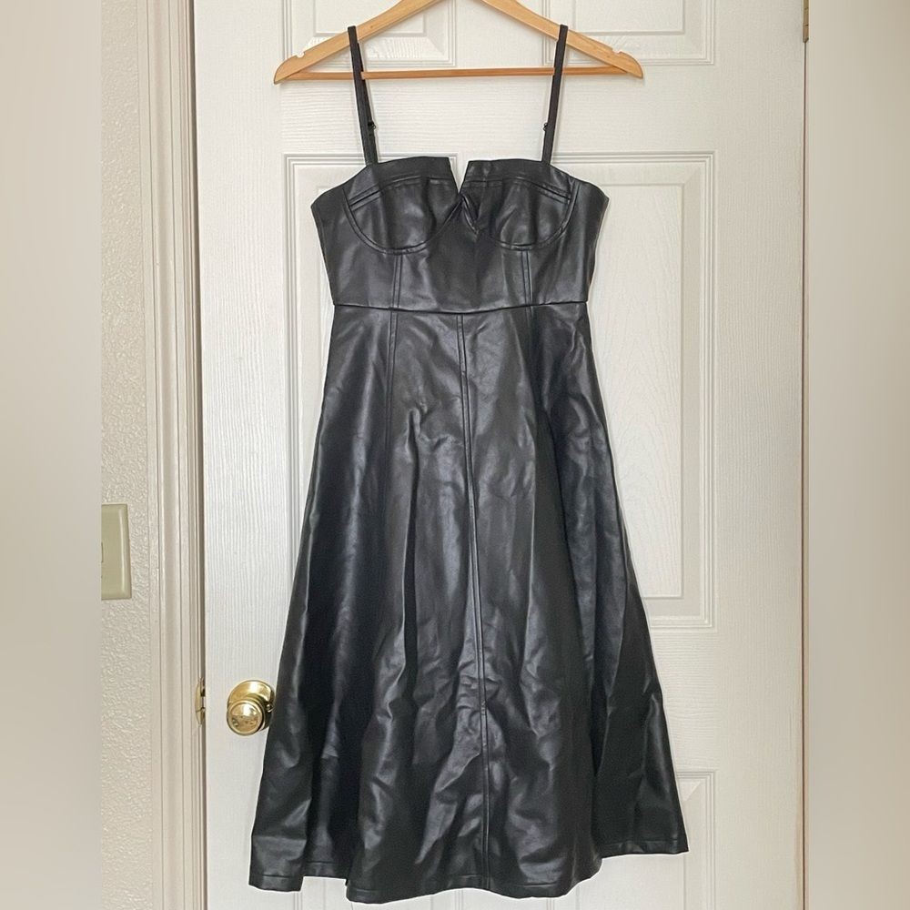 Urban Revivo vegan leather cami skater dress black xs