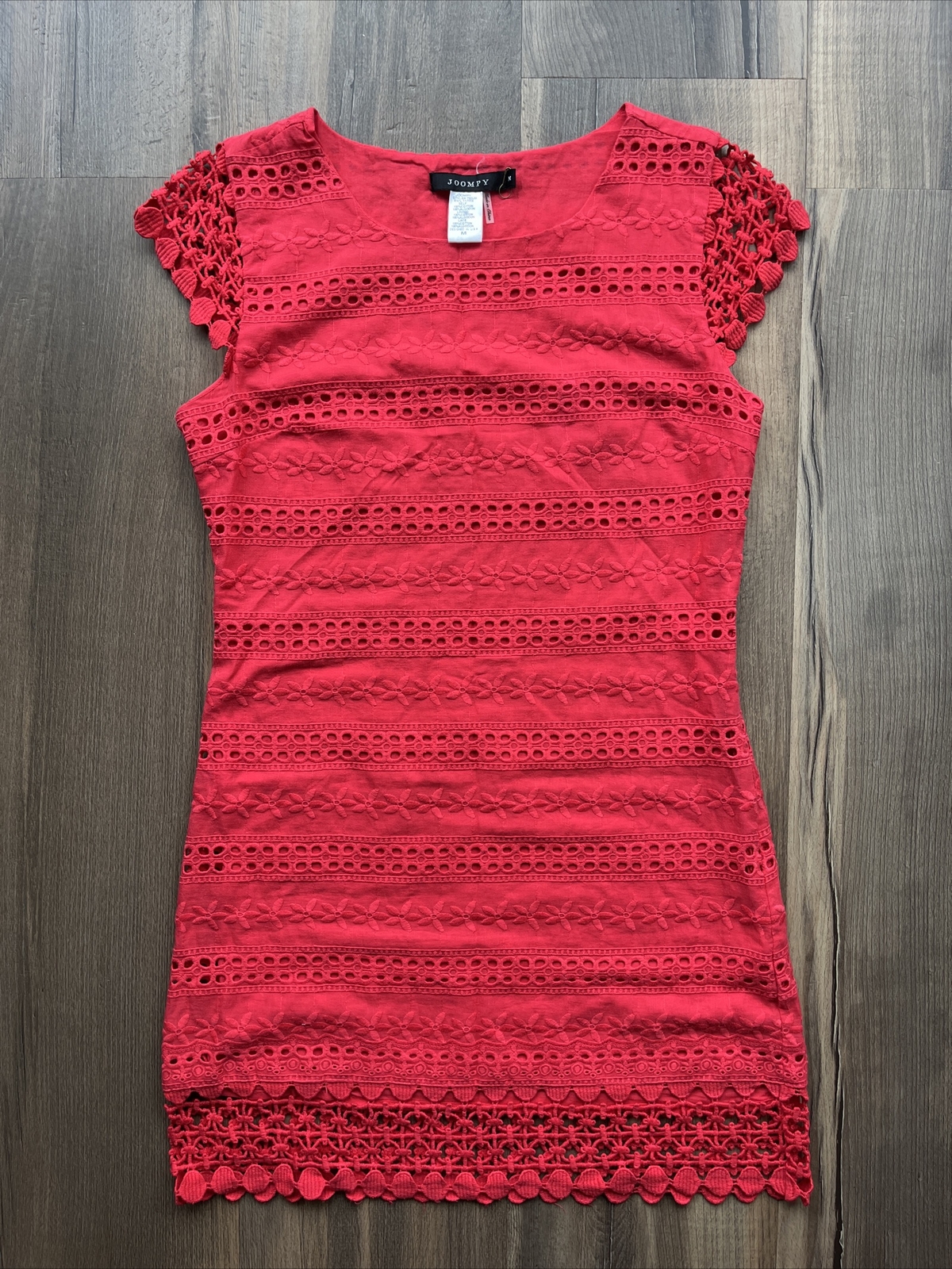 Joompy Women’s Dress Cotton Red Eyelet Sheath Dress Lined Side Zipper Medium