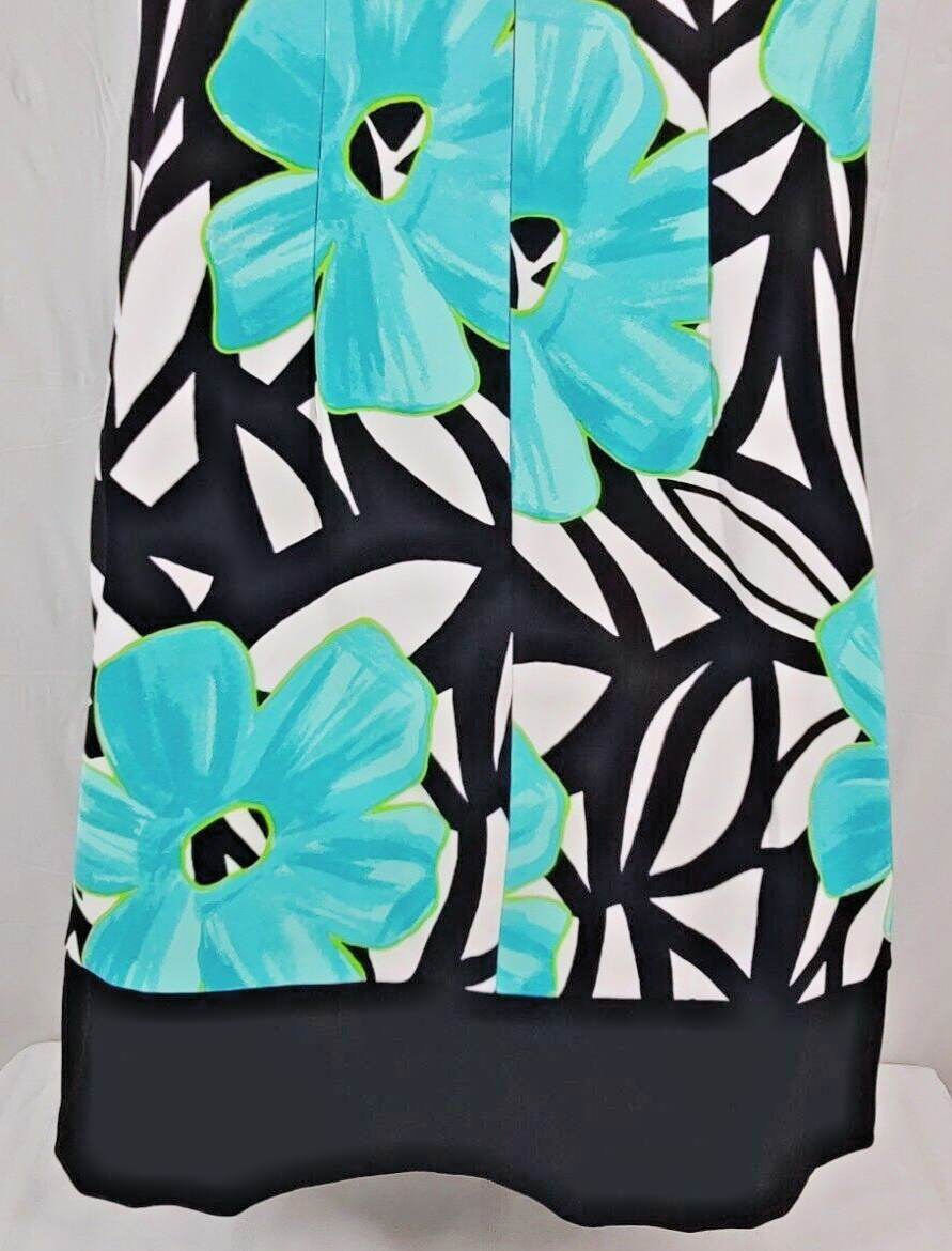 AB Studio Dress 10 Basic Shift Sheath Black Teal Blue Floral Sleeveless Stretch
