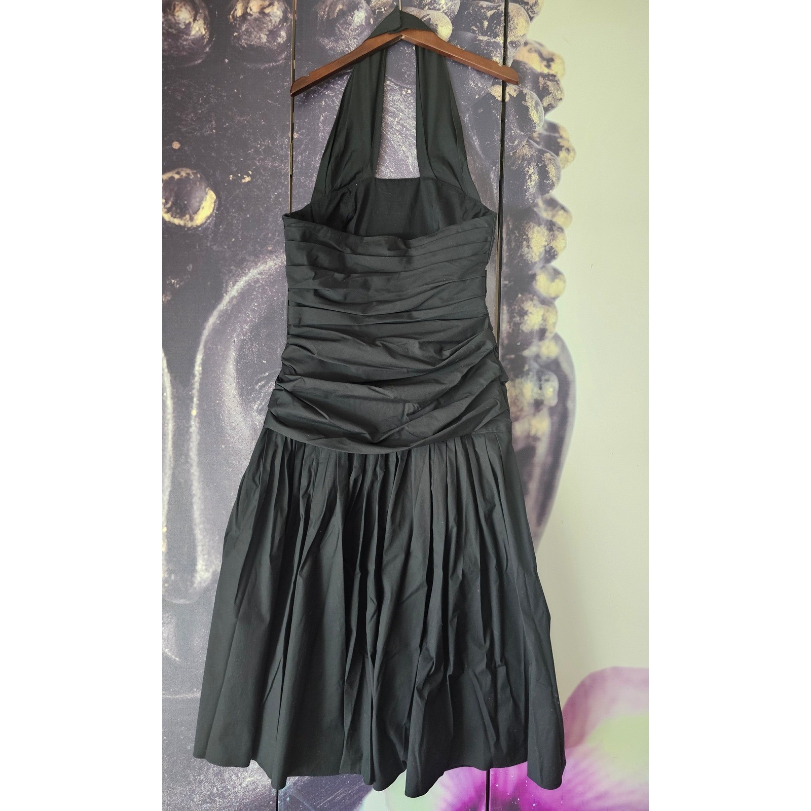 Carolina Herrera Black Halter Neck Midi Ruched Party Dress Size 10 TP01