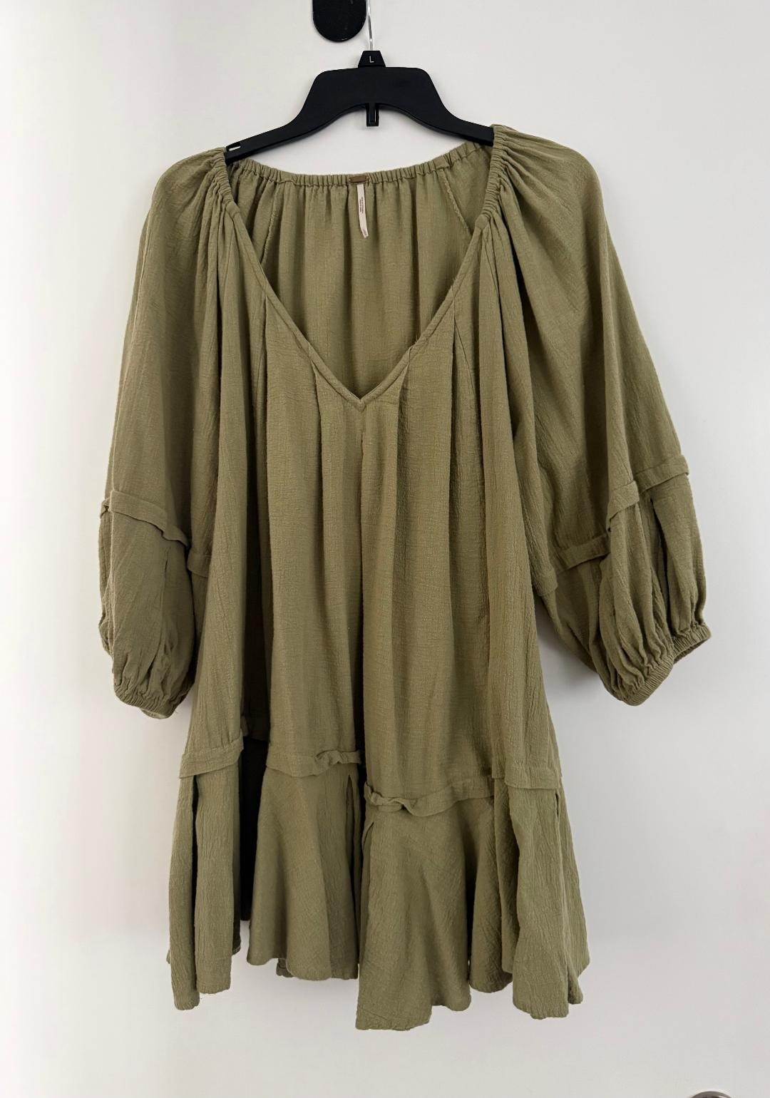 Women’s Olive Cotton Boho Tunic Dress Size L – Made in India