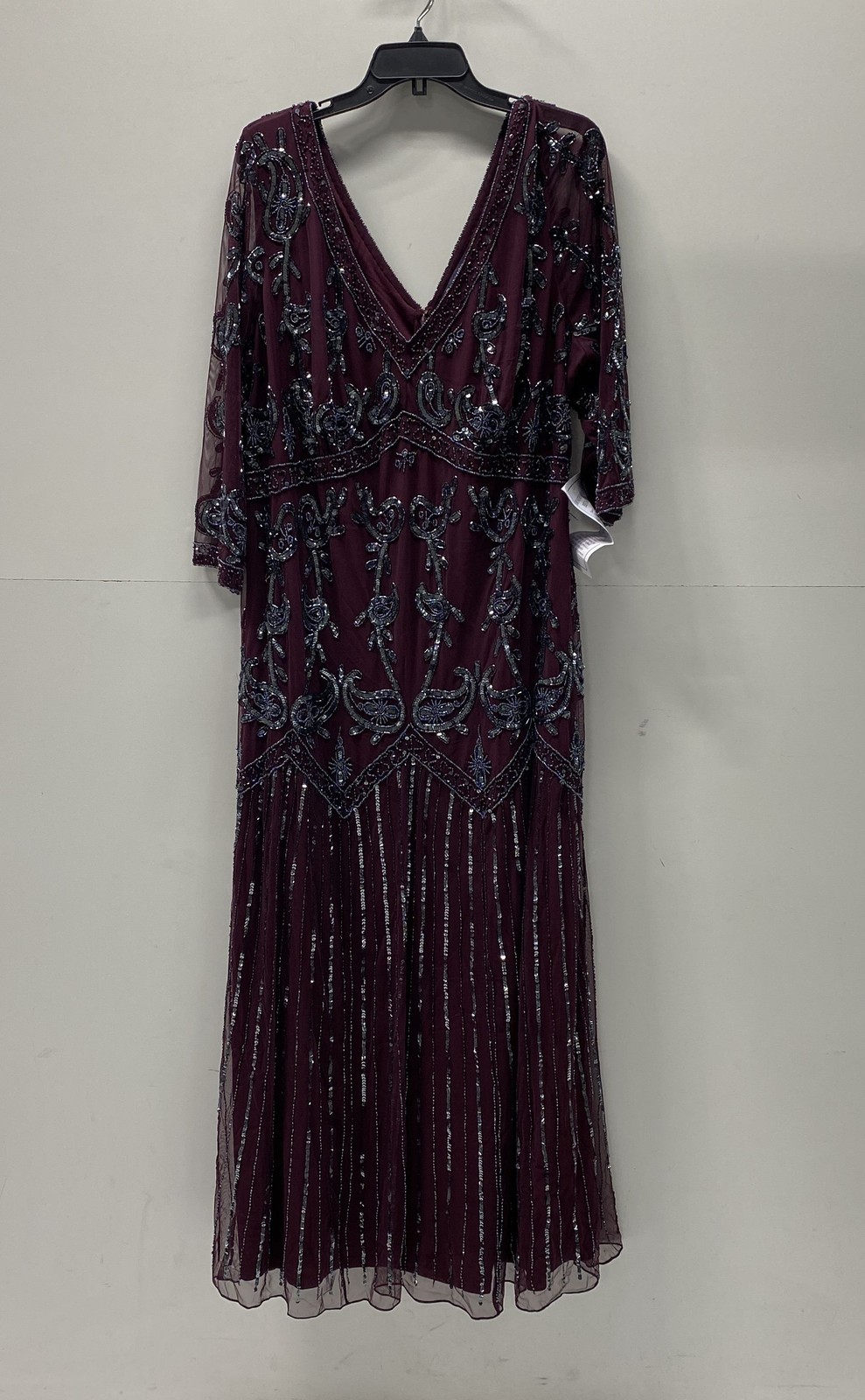 Roaman’s Women’s Indigo Sequin Paisley Evening Dress Mesh Sheer Sleeve Gown 24W