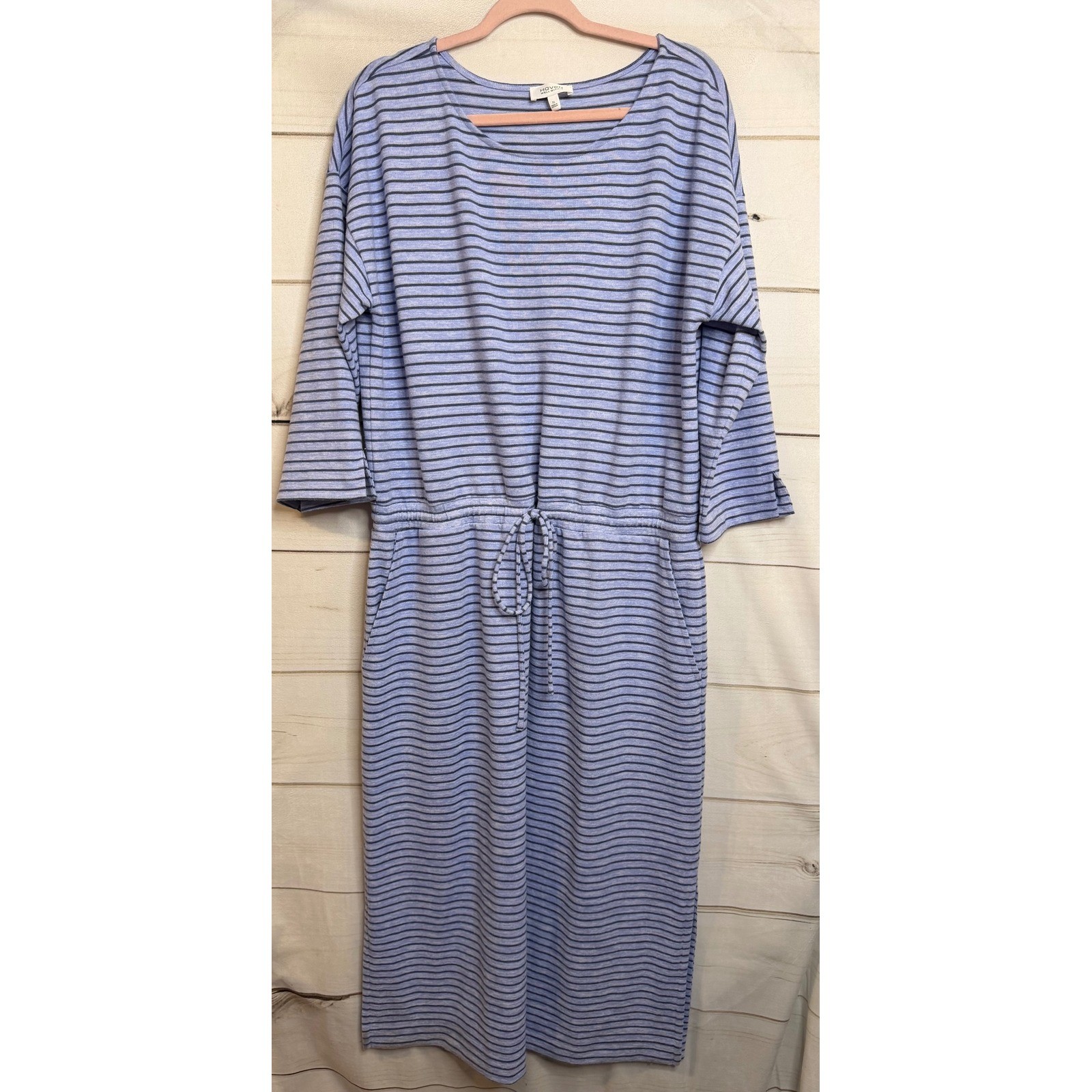 Haven Well Within Blue Striped Drawstring Waist Midi Dress Womens XL VN5241