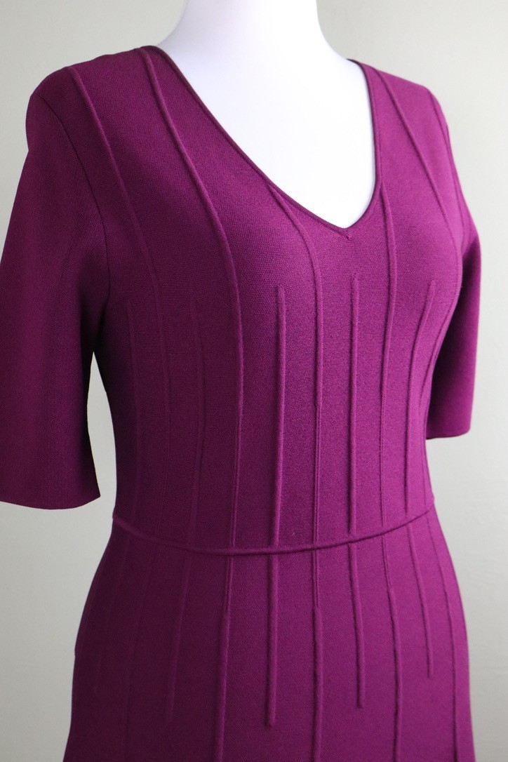 CARLISLE New York $570 Solid Purple Stretch Knit A-Line Sweater Dress Size Large