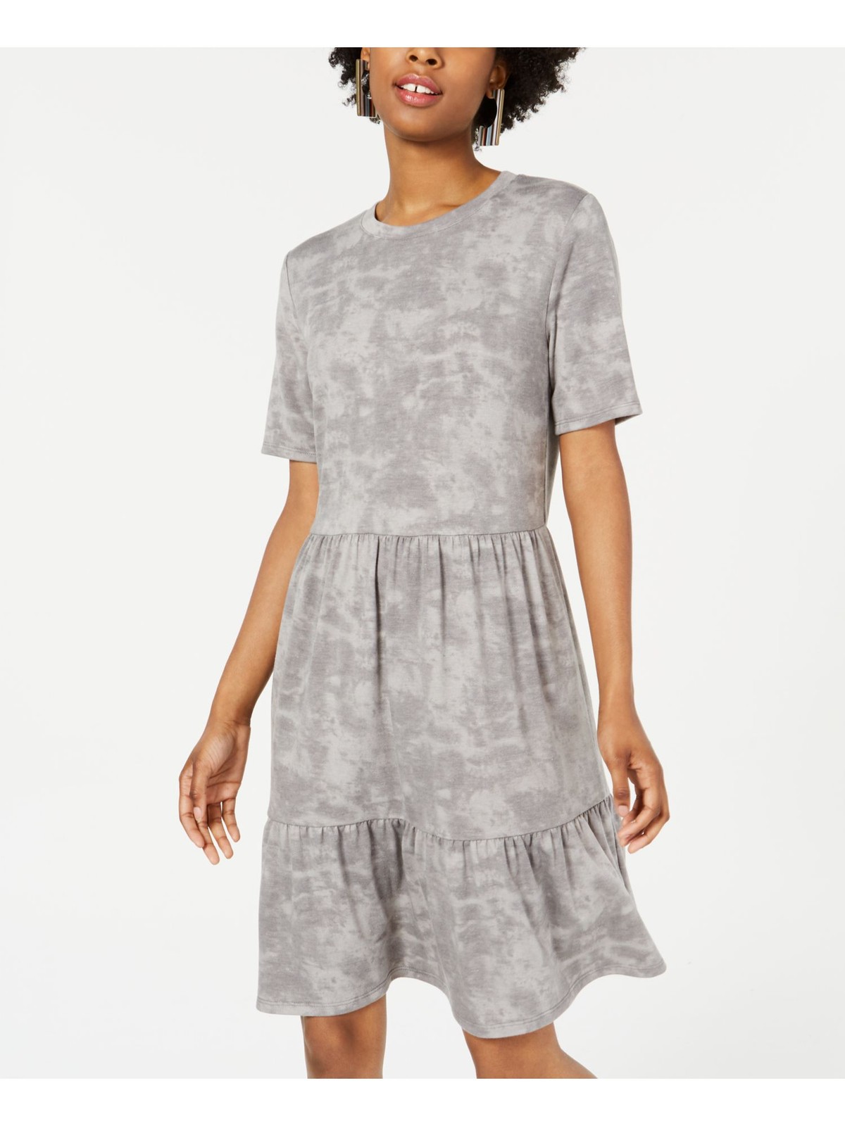 ONE CLOTHING Womens Fit + Flare Above The Knee Dress Short Sleeve Crew Neck