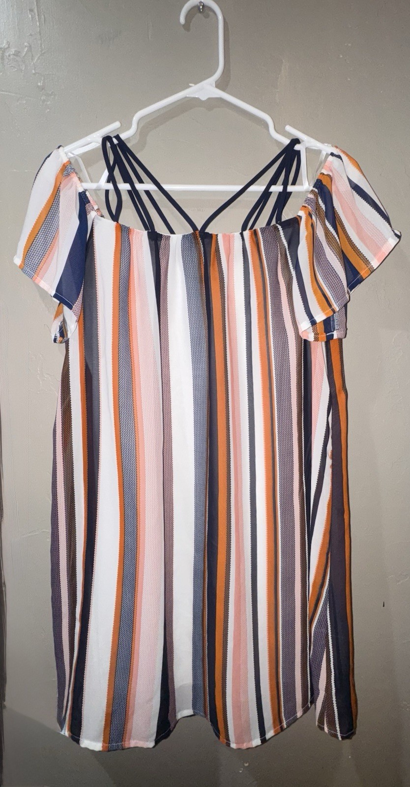 B DARLIN SUNDRESS With Strapes, Orange, Blue & White Stripes Junior Size 9-10