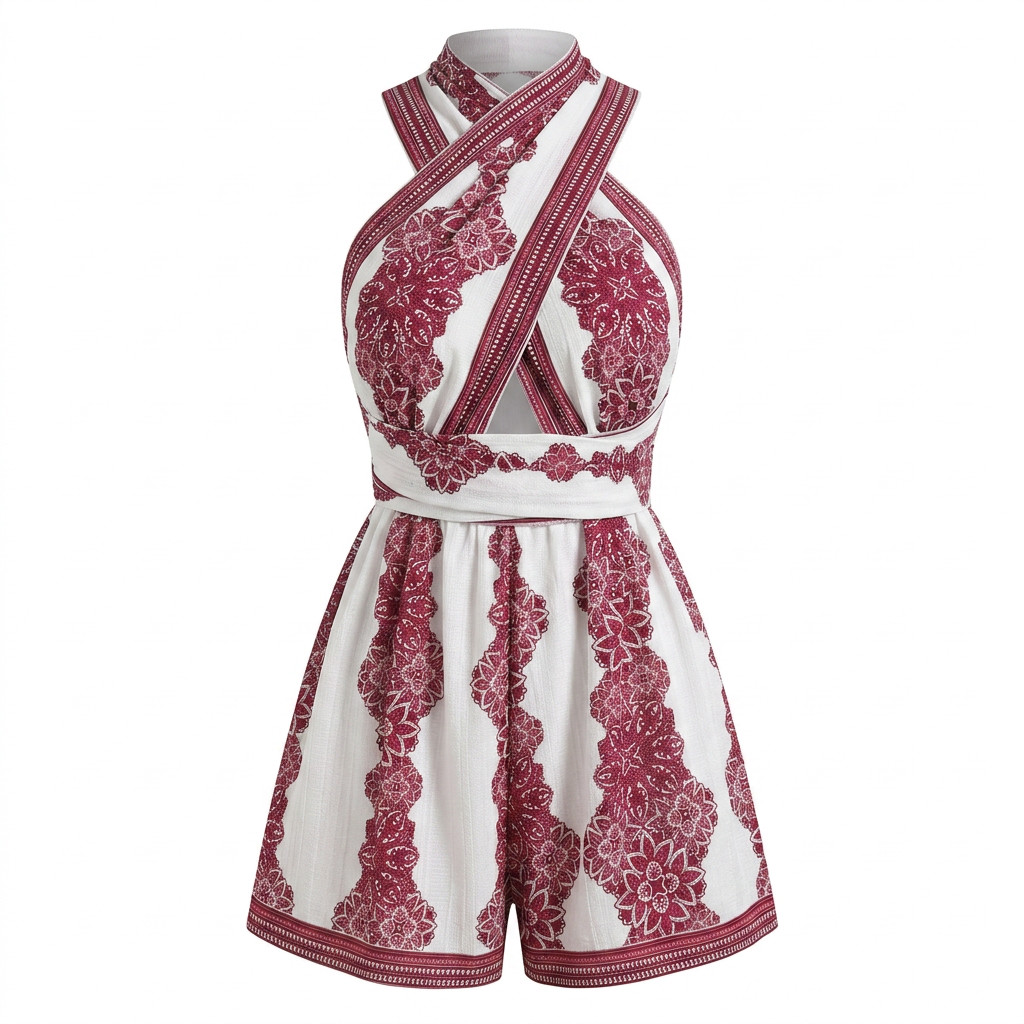 Paisley Halter Cross Back Romper