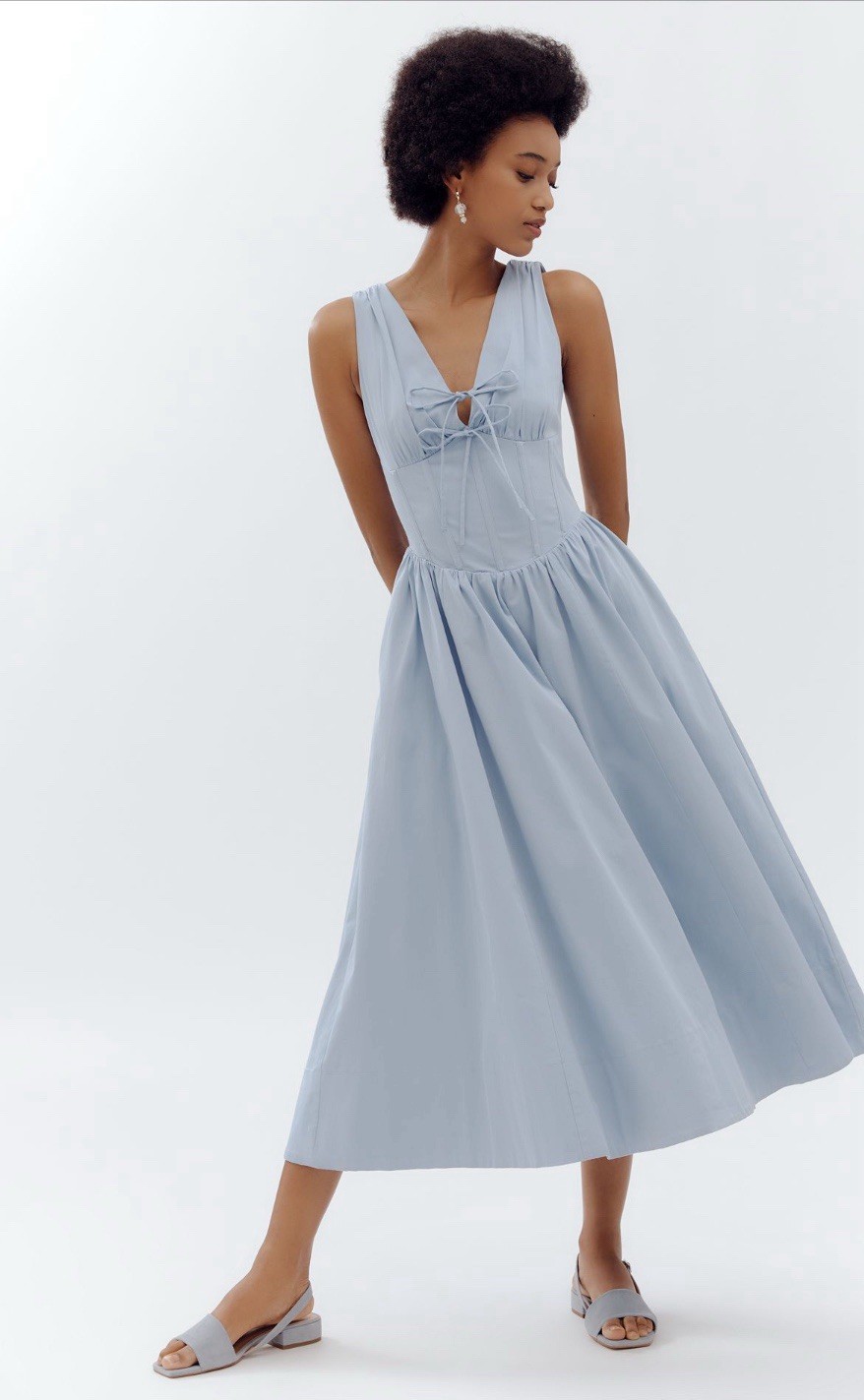 Anthropologie ASTR The Label Midi Dress Blue Maili Preppy Vacay Boho Small NWT