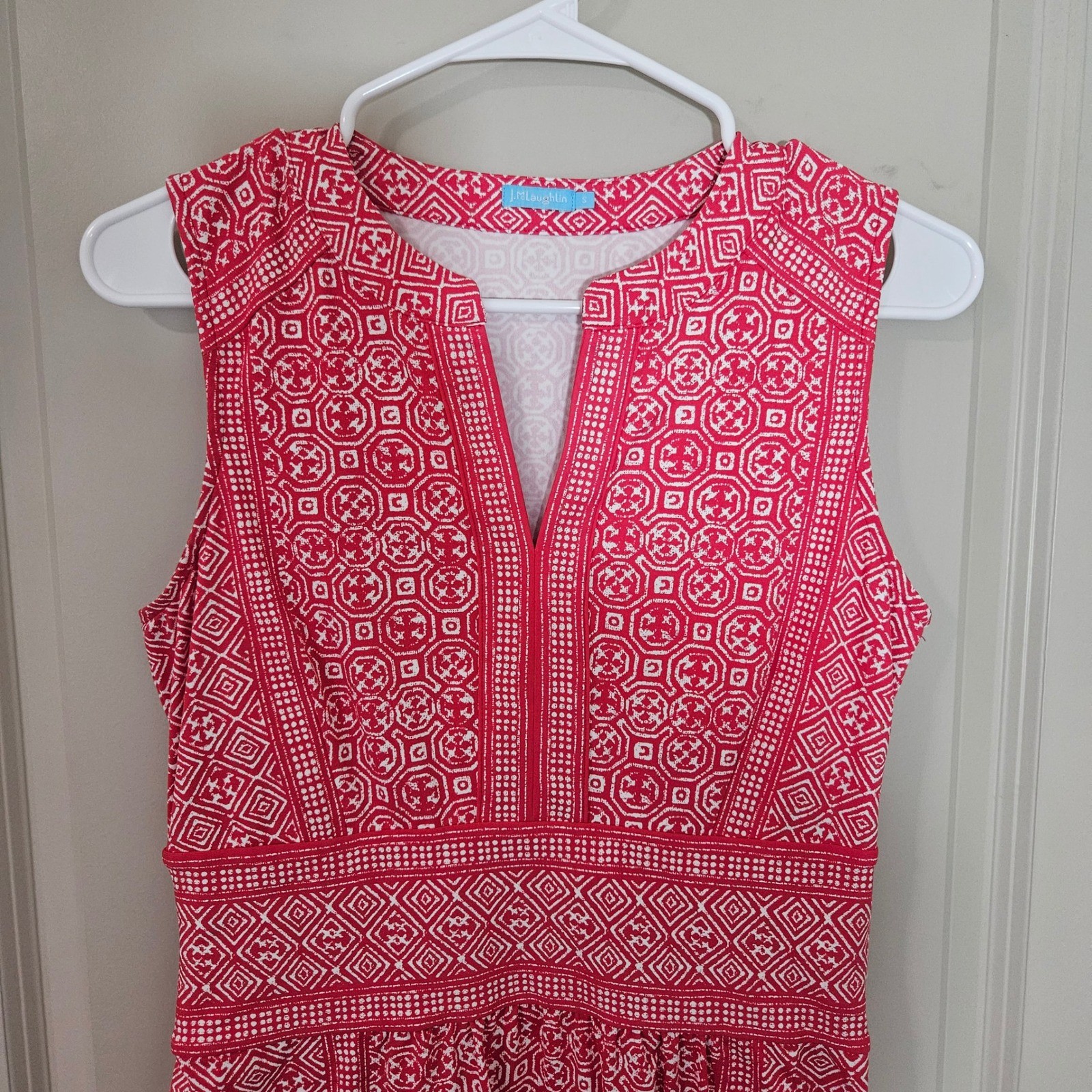 J.McLaughlin Pink White Geometric Tile Catalina Cloth Sleeveless Dress Small