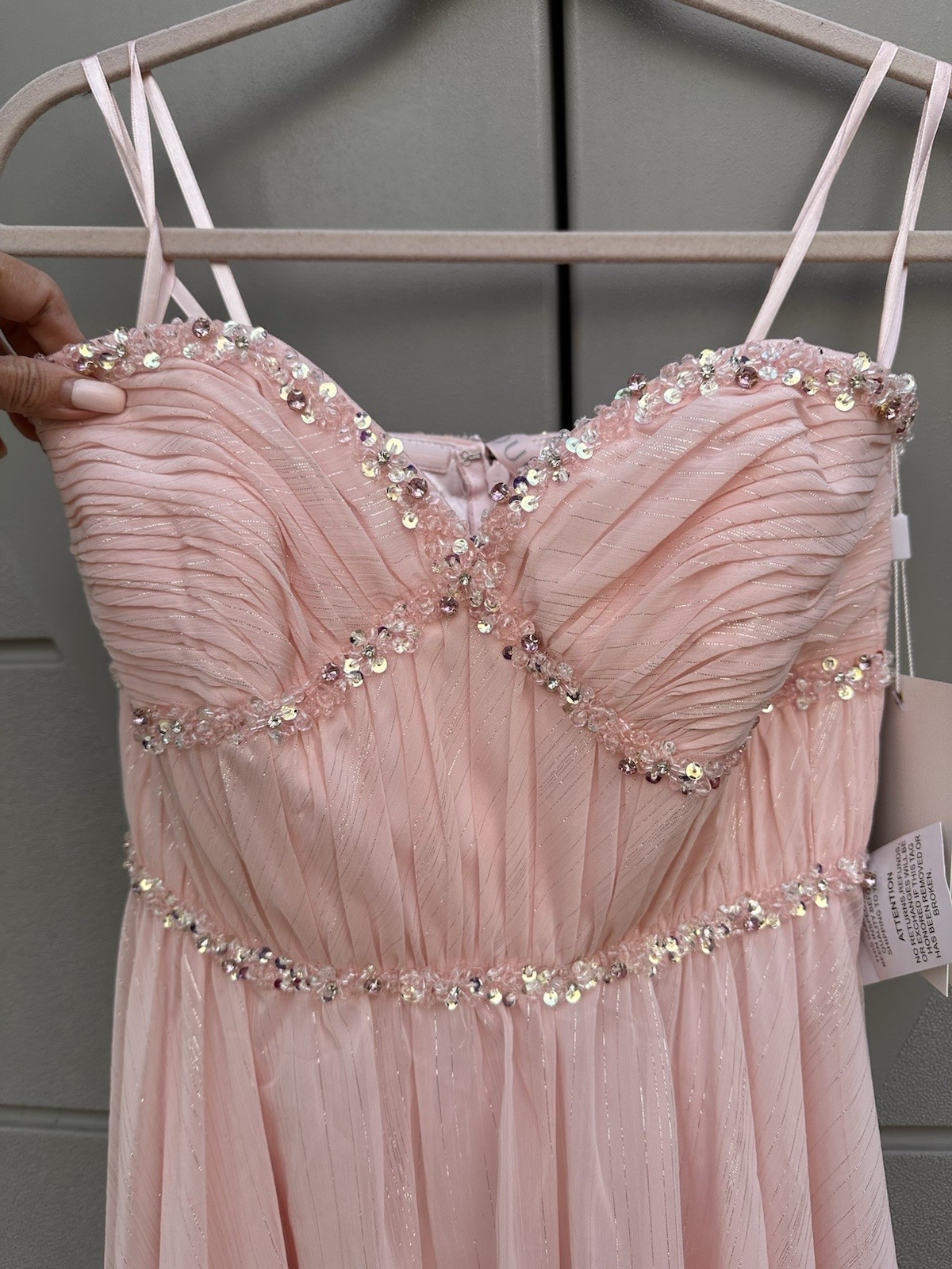 Mac Duggal Strapless Beaded Ruffle High Low Prom Gown in Ice Pink Sz 6 Princess
