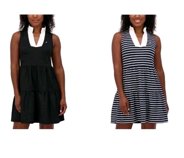 NAUTICA JEANS WOMEN’S TIERED COLLAR SLEEVELESS DRESS