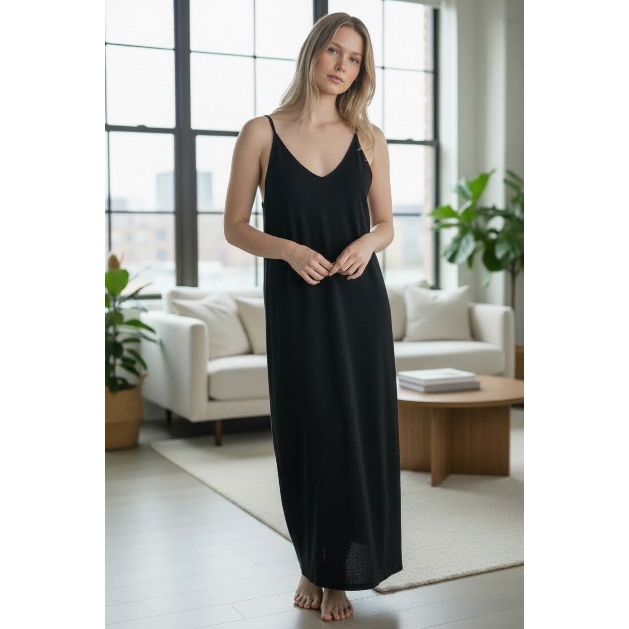 Carly Jean Los Angeles Maxi Dress sz S Black cashmere blend relaxed minimalist
