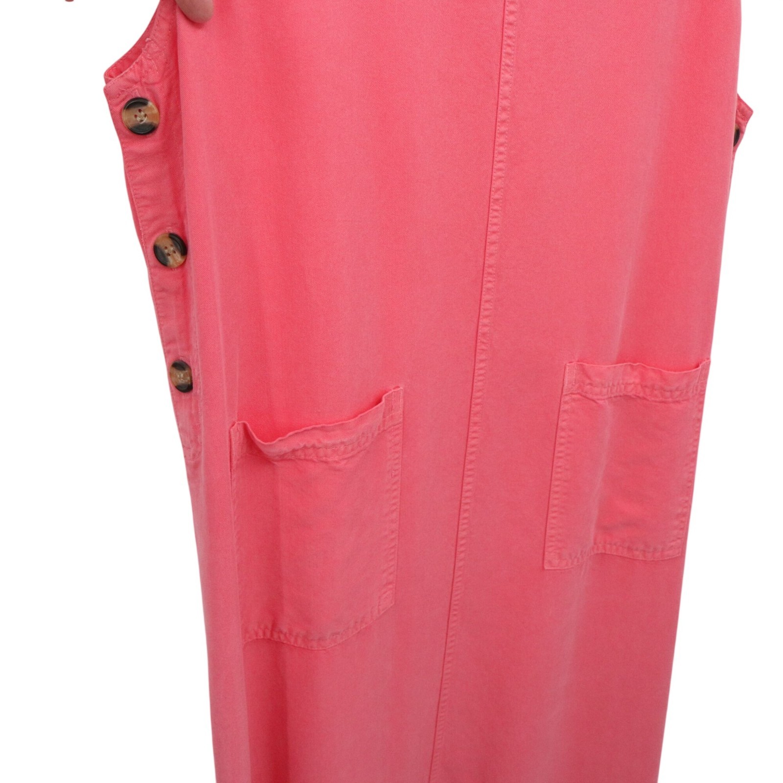 Amy K Su AKS Tencel Pinafore Jumper Maxi Buttoned Pockets Pink Dress L