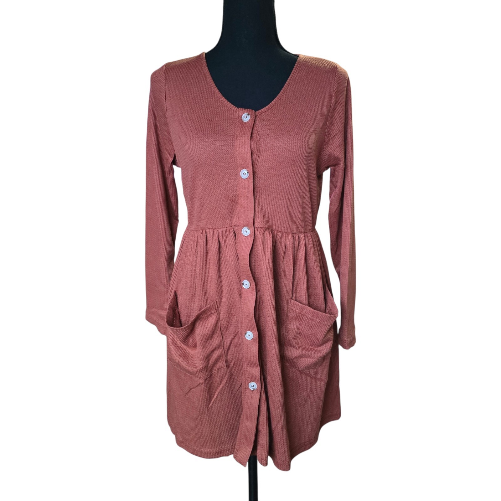 Women’s XS Rust/Copper Orange Color Button-Up Short Dress with Pockets