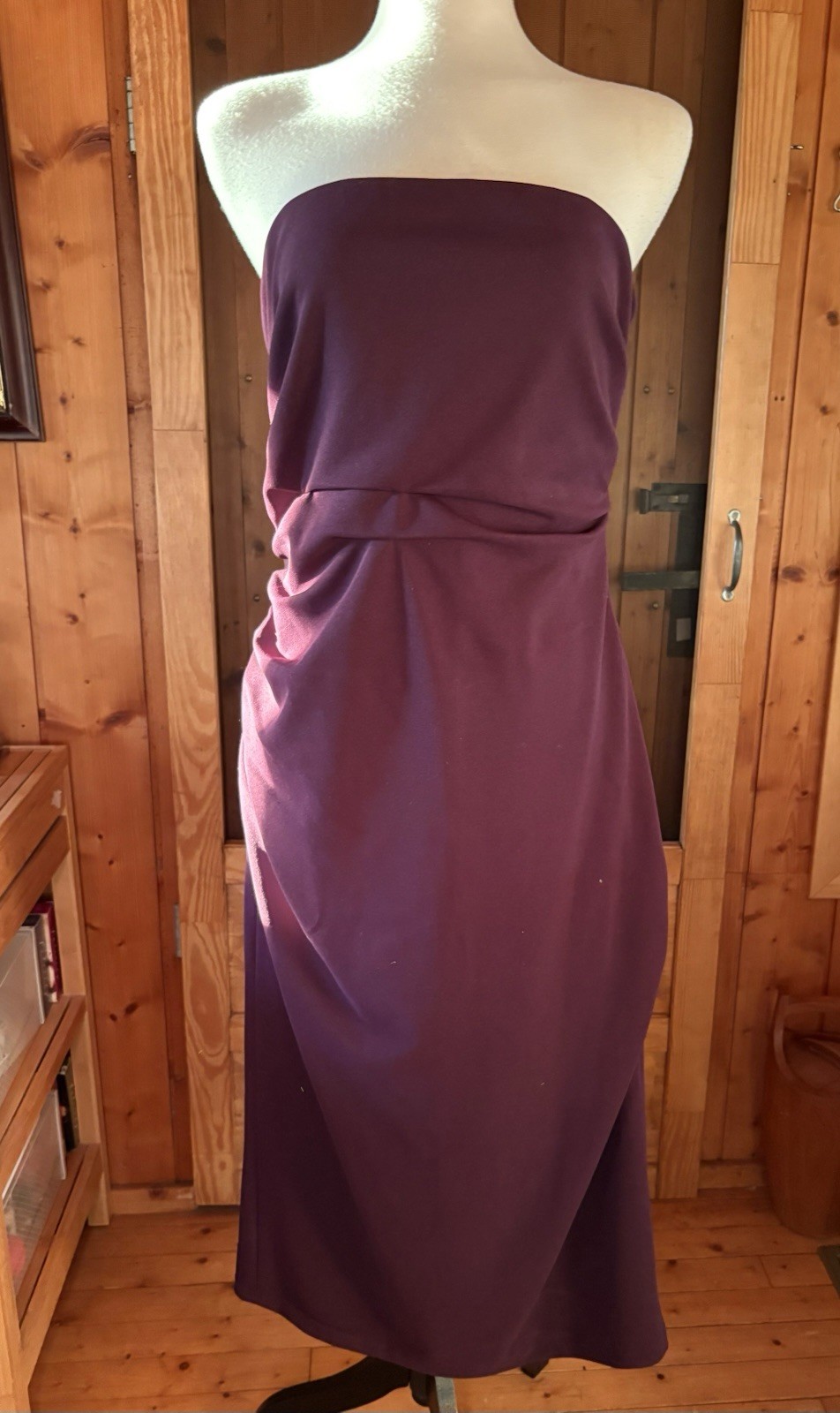 Anthropologie BHLDN Strapless Ruched Burgundy Midi Formal Prom Dress SZ XL