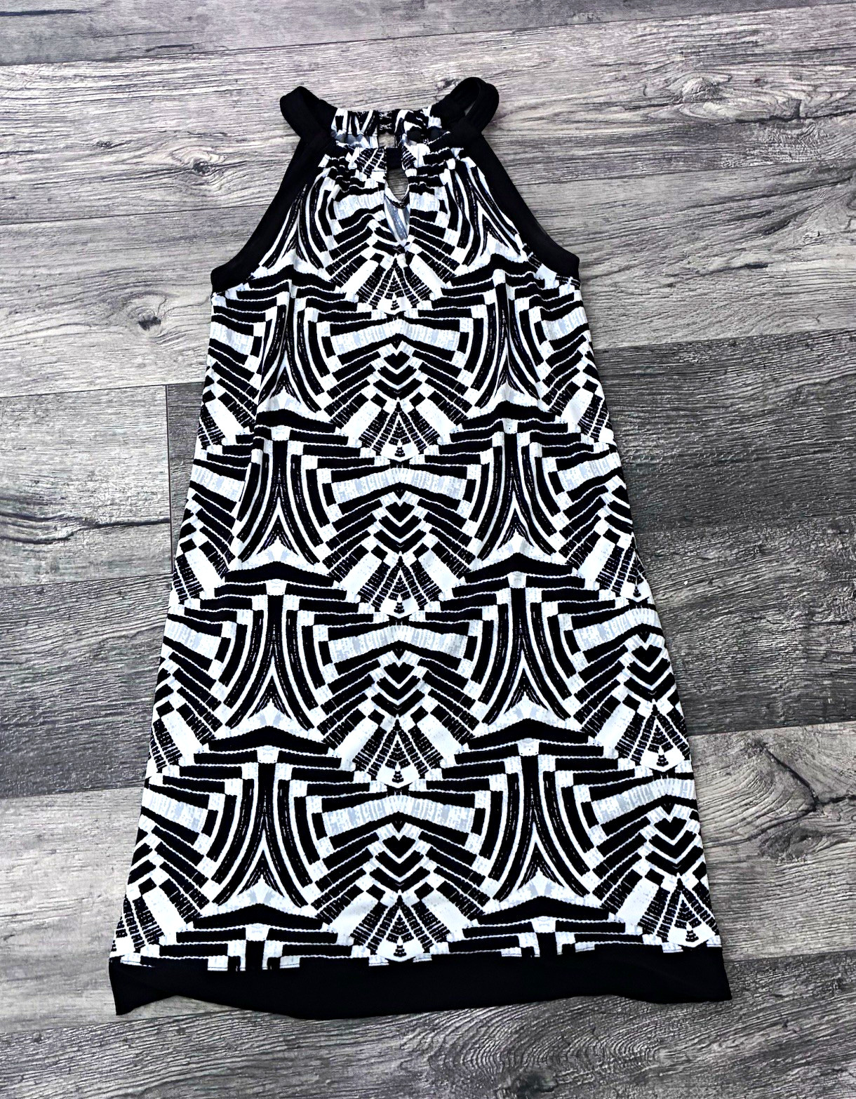 APT. 9 Black White Geometric Halter Sleeveless Knee Length Shift Dress XS