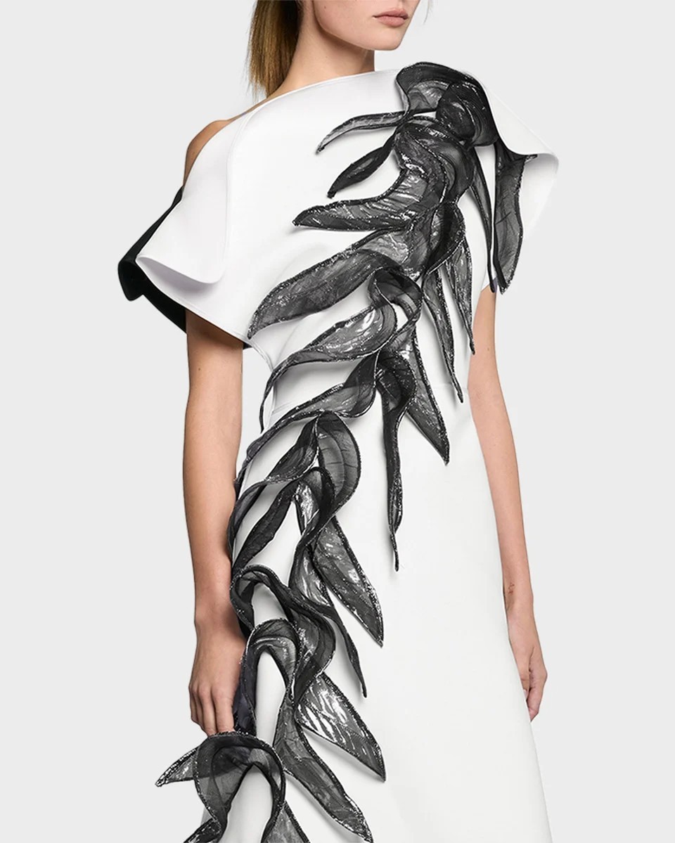 Maticevski Metallic Embellished Collider Gown, Size 6-12 , white/black, BNWT