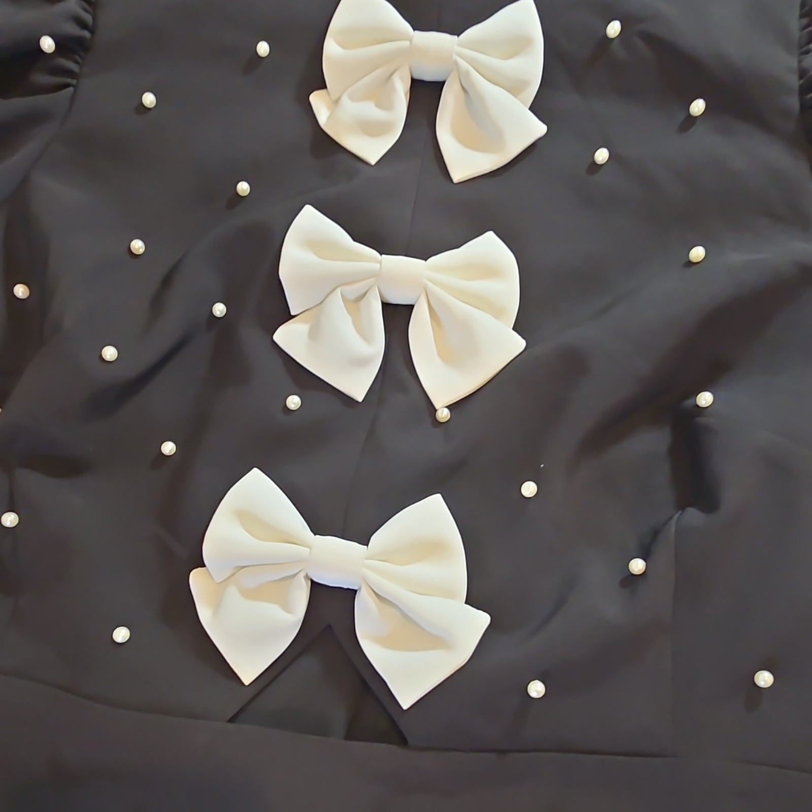 ELOQUII Women’s Size 14 Black Mini Dress Puff Sleeve Pearl Bow Square Neck