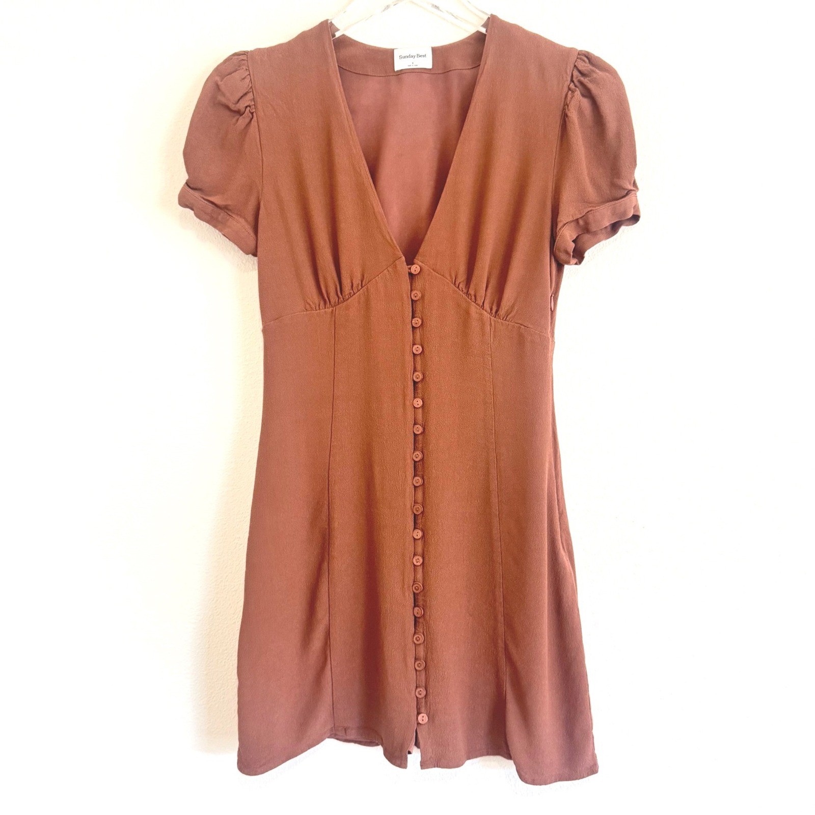 Sunday Best Sandrine Dress – Aritzia V-Neck Puff Sleeve Button Front Mini Dress