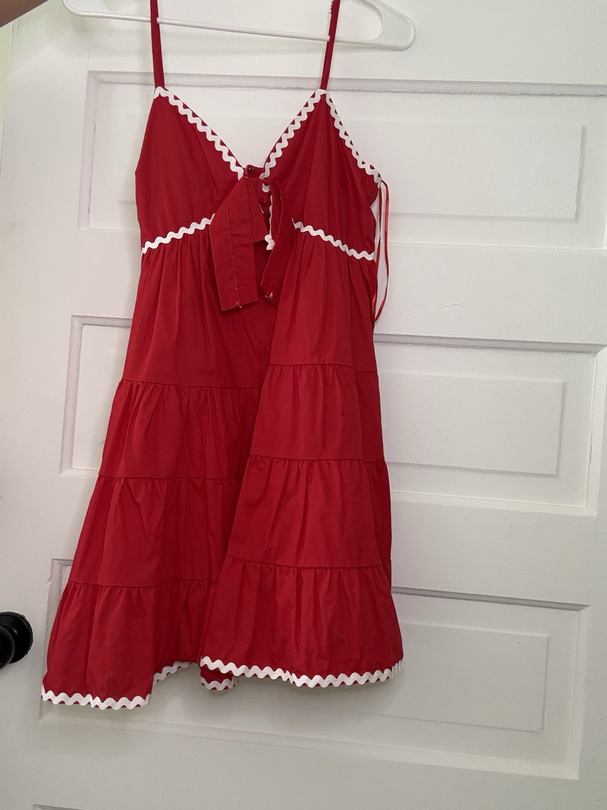 Finaleque Women’s Red/White Ruffle Trim V-Neck Sundress Adjustable Straps M