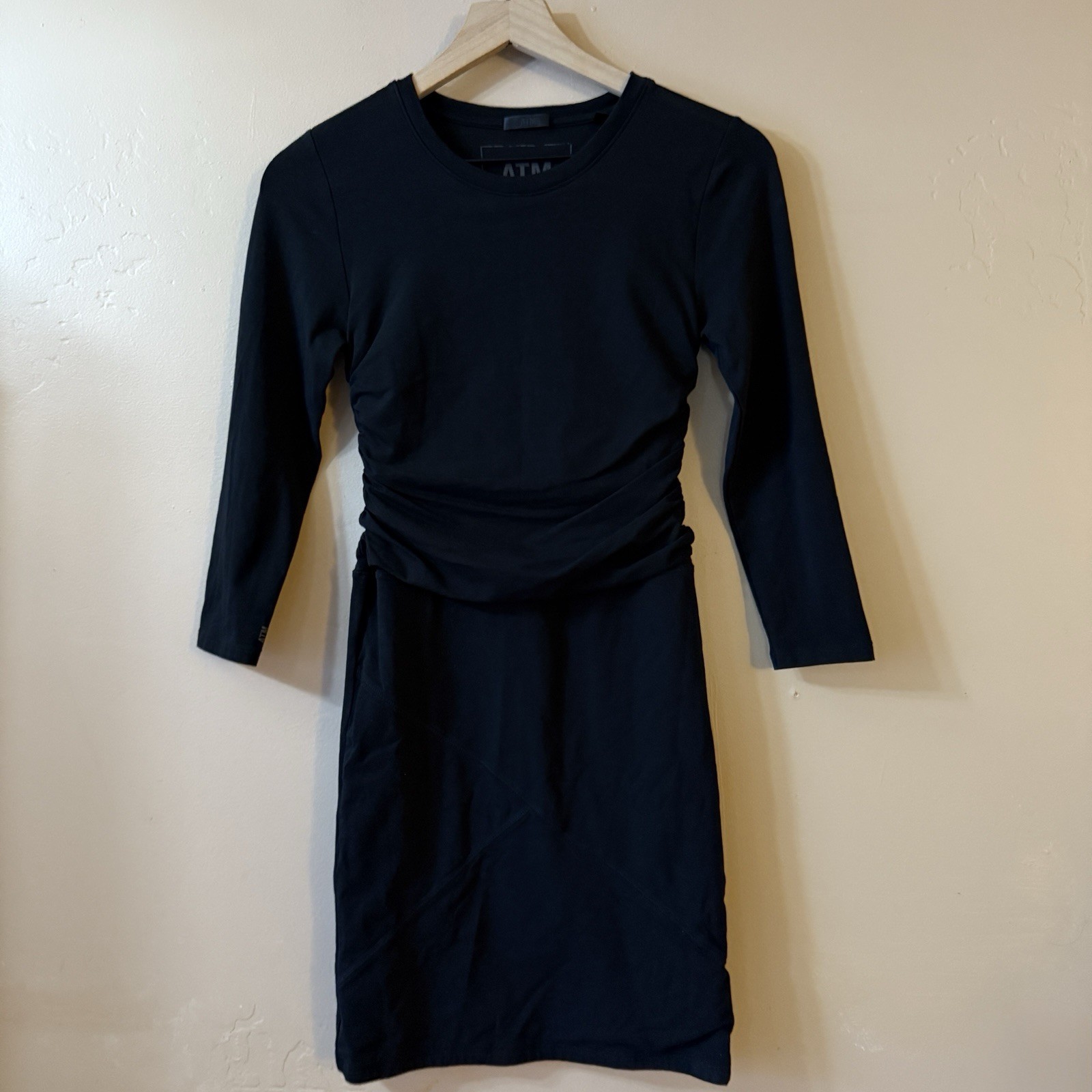ATM Anthony Thomas Melillo Sporty Dress Small Black Ruched Athleisure City Chic