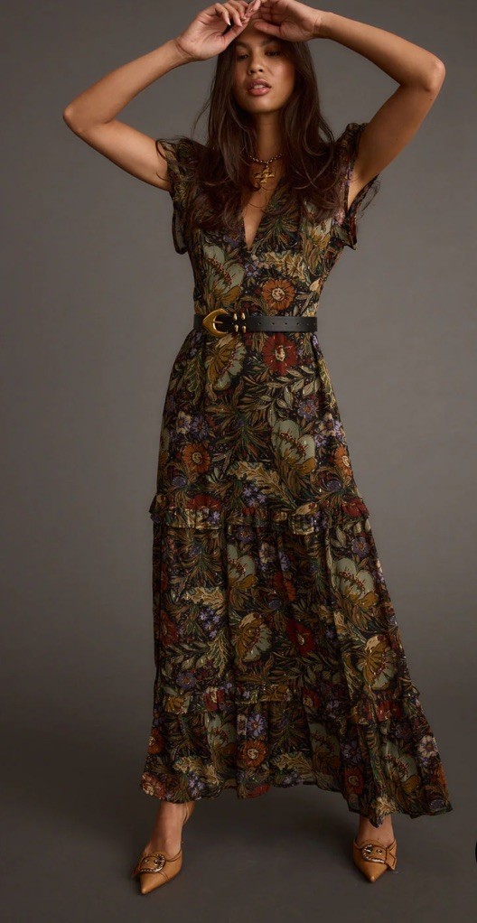 12th Tribe Sundance Floral Maxi Dress Zip Side Slit Sz S multicolor.