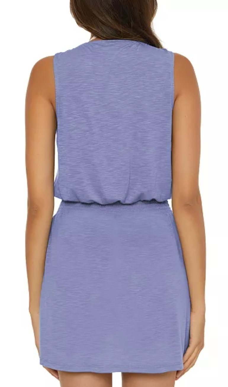 BECCA Breezy Basics Square Buckle Plunge Neck Dress Women’s Dress Cornflower S
