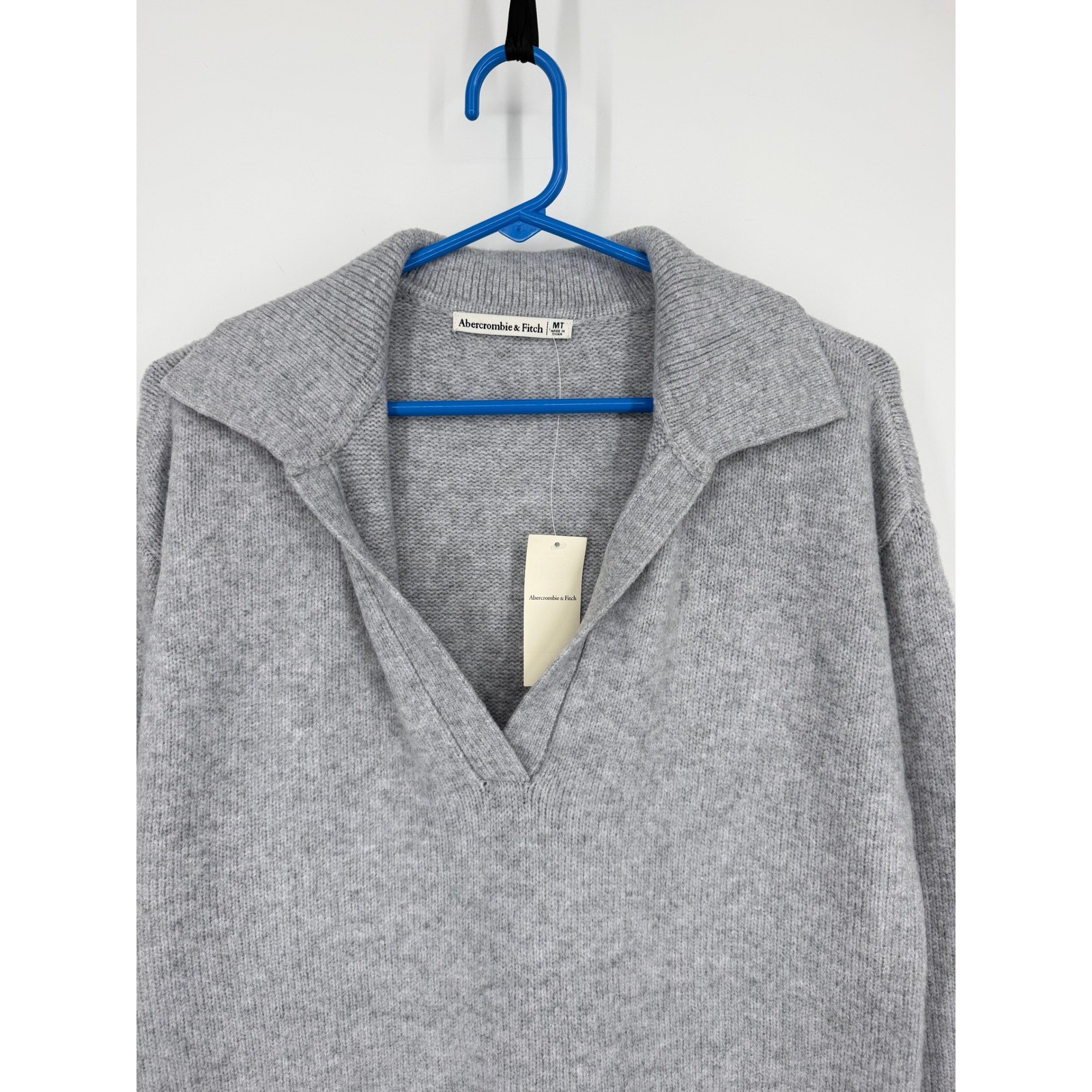 NEW Abercrombie & Fitch Heather Grey Polo Sweater Dress Wool Blend Medium Tall