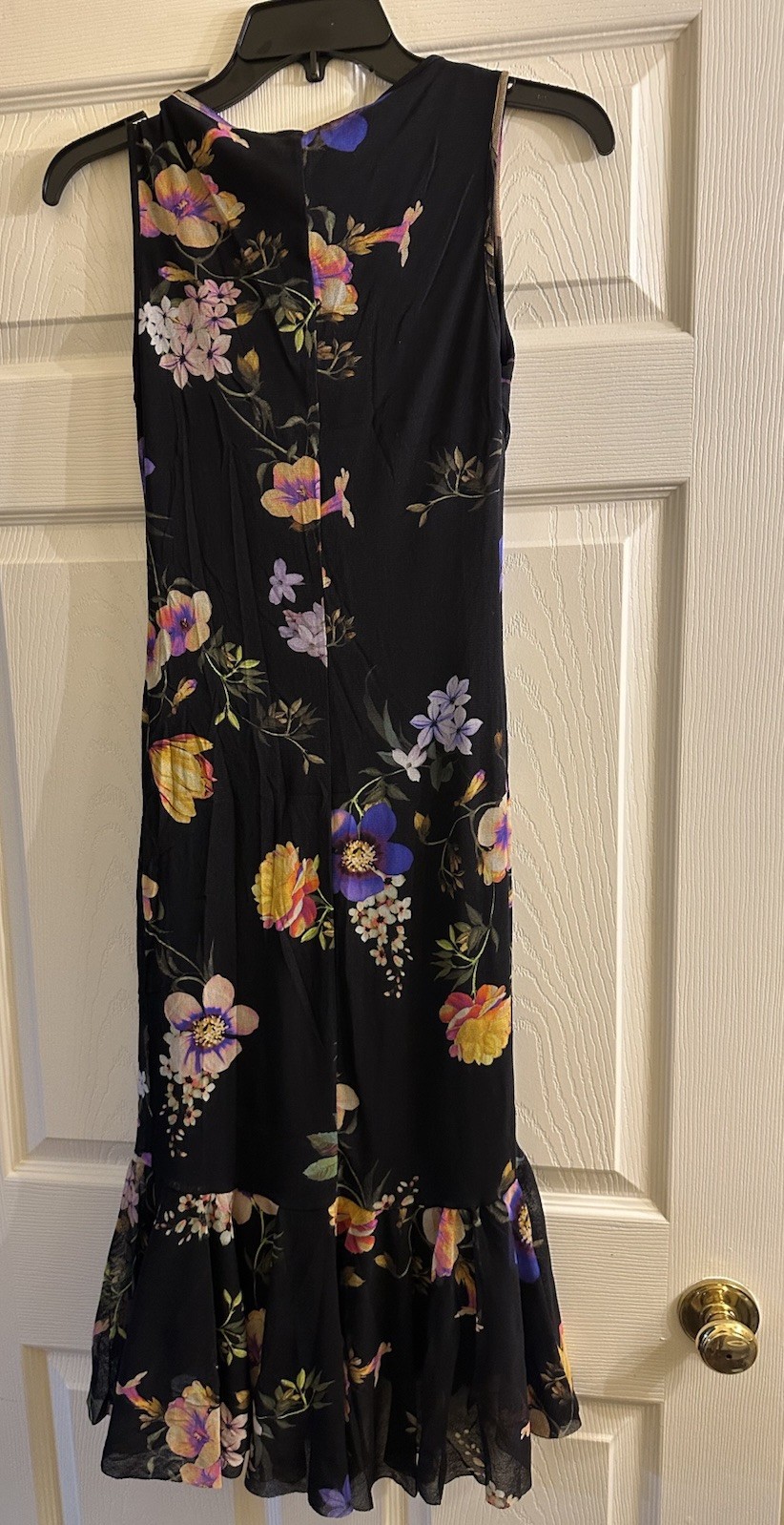 NWT Fuzzi Italy Black Floral Side Rouched Waist Ruffle Mesh Dress Medium