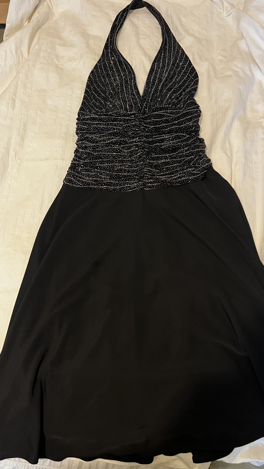 JS Boutique Beaded Halter Neck Cocktail Dress Womens Size 8 Black Chiffon