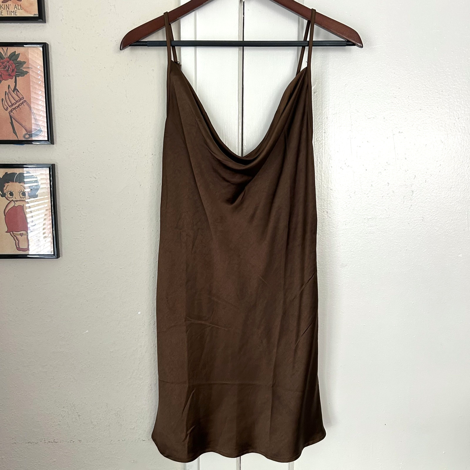 Motel Rocks Slip Dress Satin Brown Mini Cocktail Party Satin – Size S