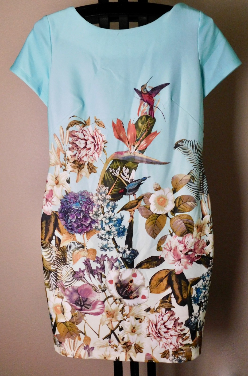 DB Established 1962 Aqua Botanical Bird Print Shift Dress Size 16 NWT Zip Back