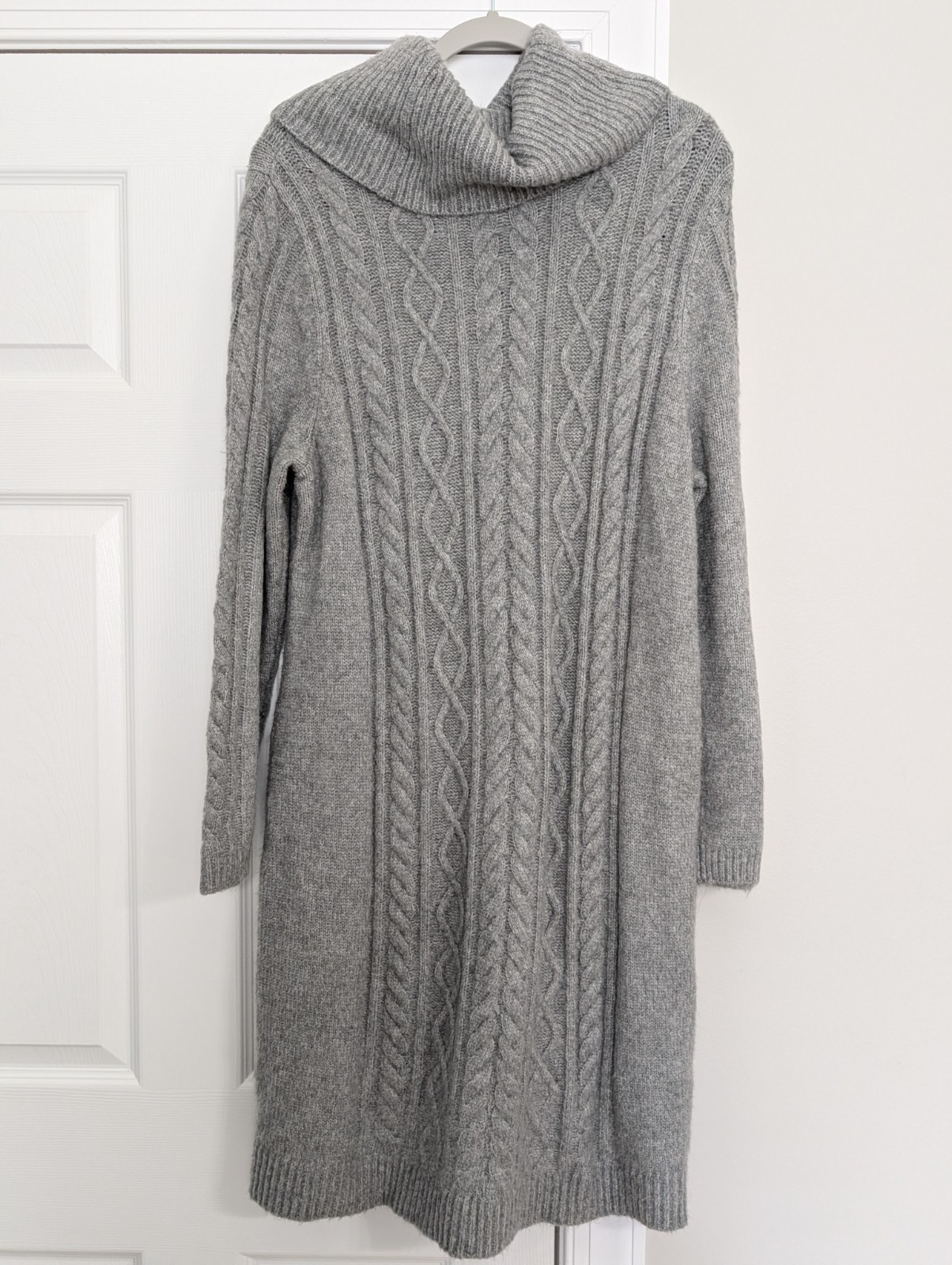 Talbots XL Cowl Neck Grey Chunky Cableknit Fisherman Sweater Knee Length Dress