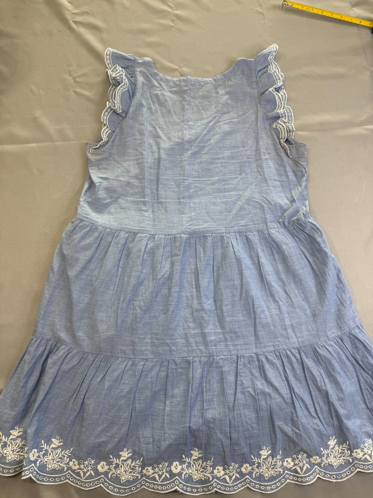 Loft Light Blue Sleeveless Tiered Mini Dress M With Pockets Embroidered Coastal