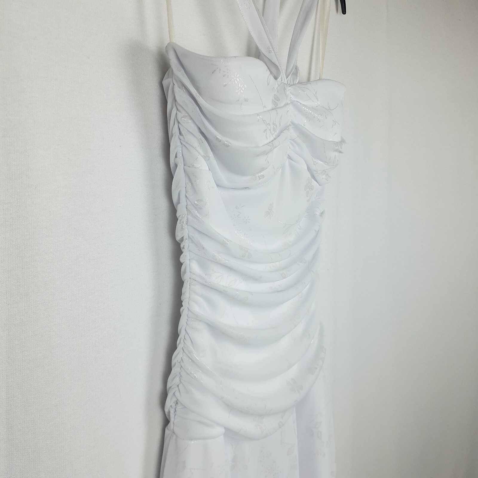 Finesse Womens Halter Dress Size M White Stretch Ruched Sides Handkerchief Hem