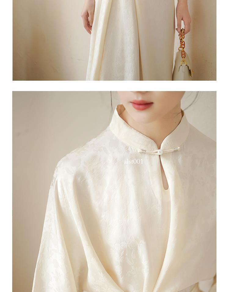 Retro Chinese Style Zen Design Womens Stand Collar 3/4 Sleeve Long Dresses Qipao