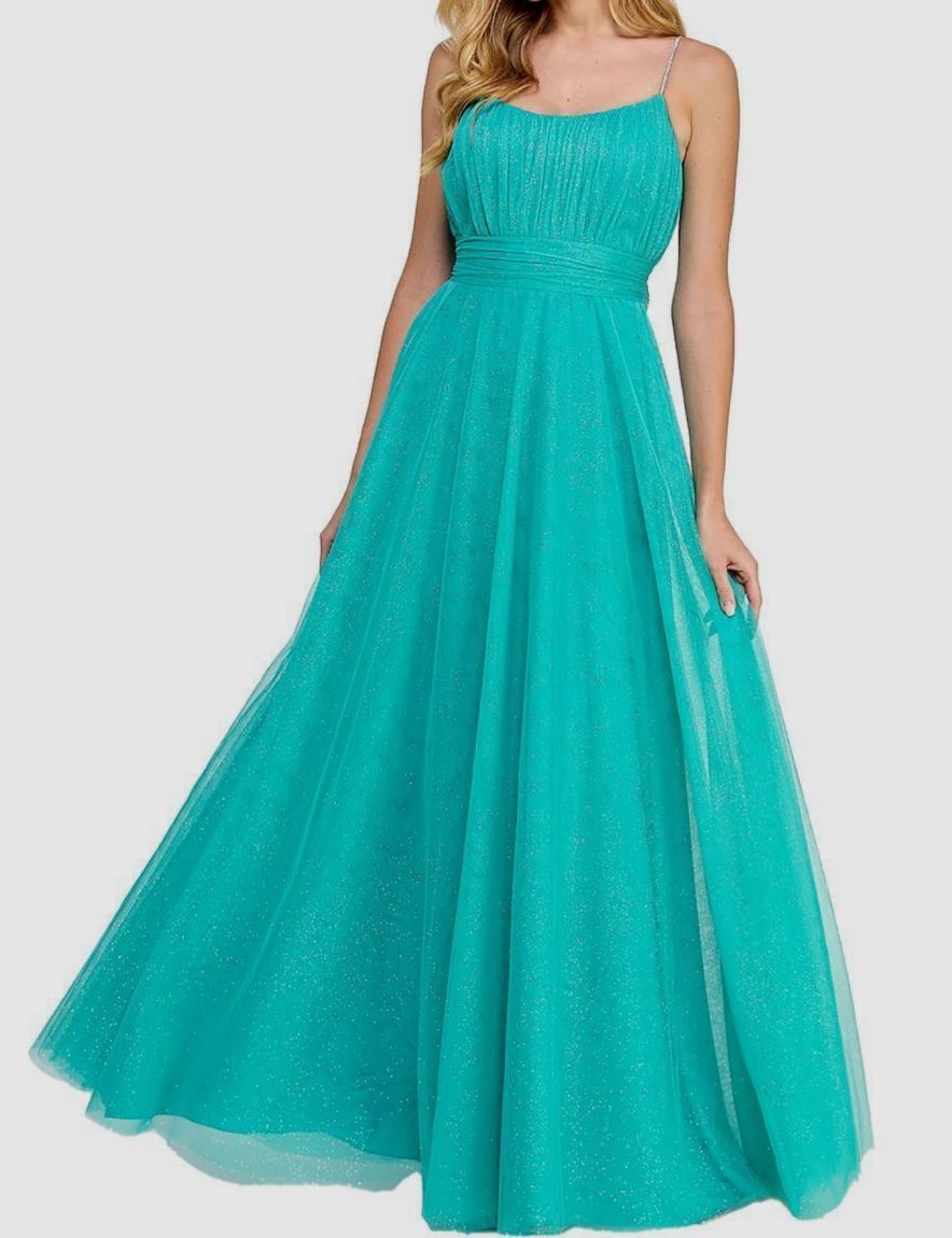 City Studios Women Blue Jewel-Strap Glitter-Tulle Dress Juniors’ Size 9/10