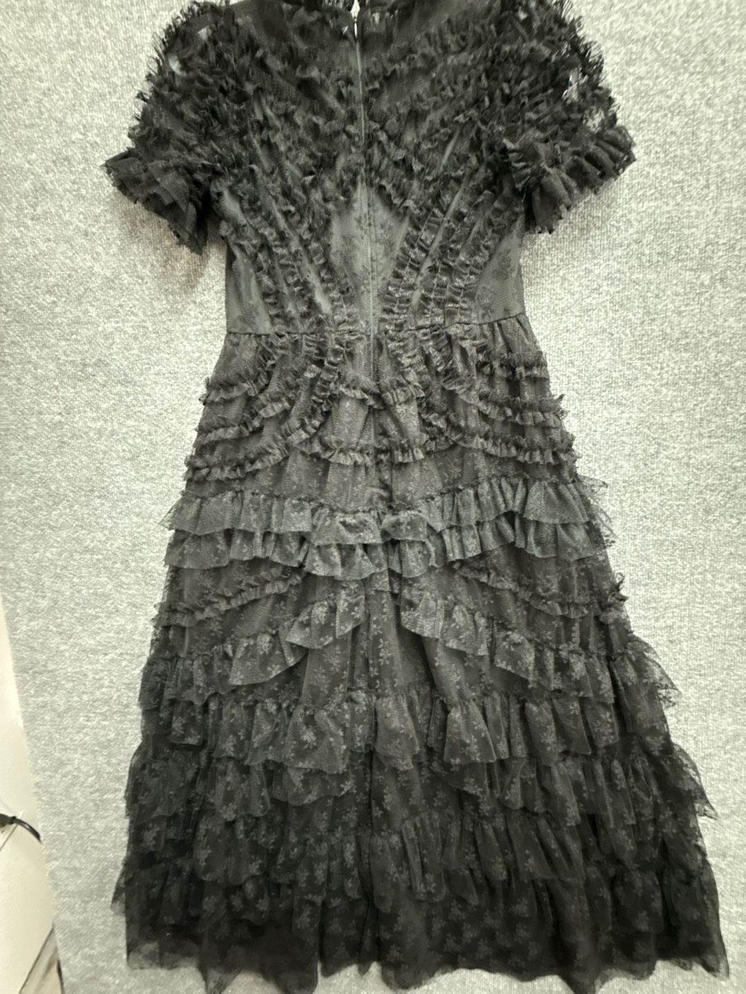 CATCHALL Black Ruffled Tiered Lace Midi Dress