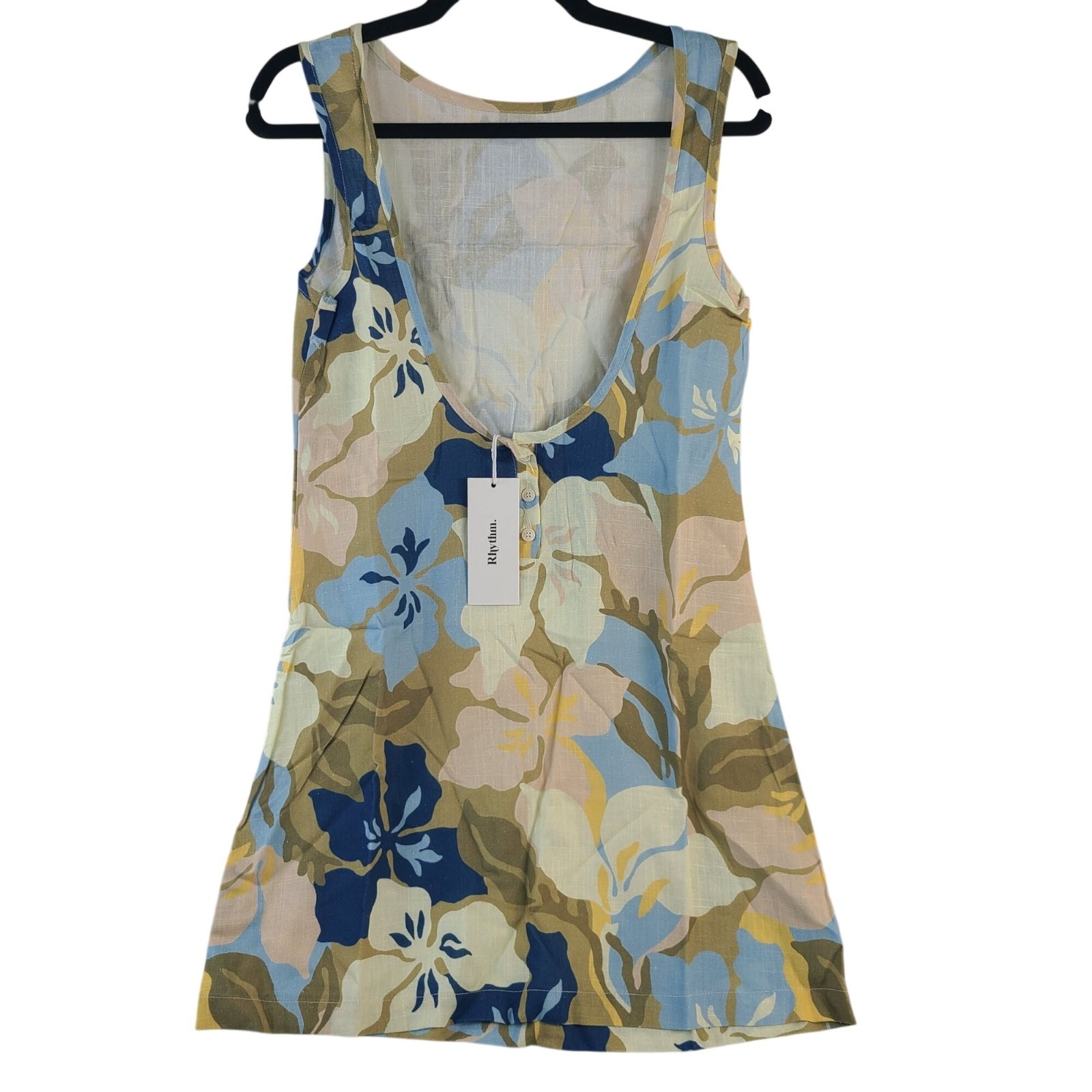 NEW Rhythm Blanca Floral Mini Dress Scoop Neckline Rayon/Linen Blend Sz M