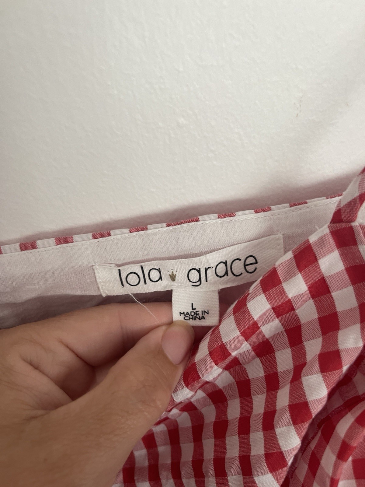 Lola Grace Red White Gingham Square Neck Spaghetti Strap Cami Tank Top L