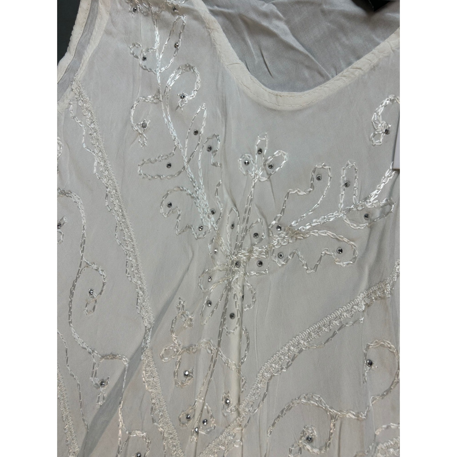 Seven Islands New York White Embroidered Sequin Sleeveless Rayon Midi Dress L