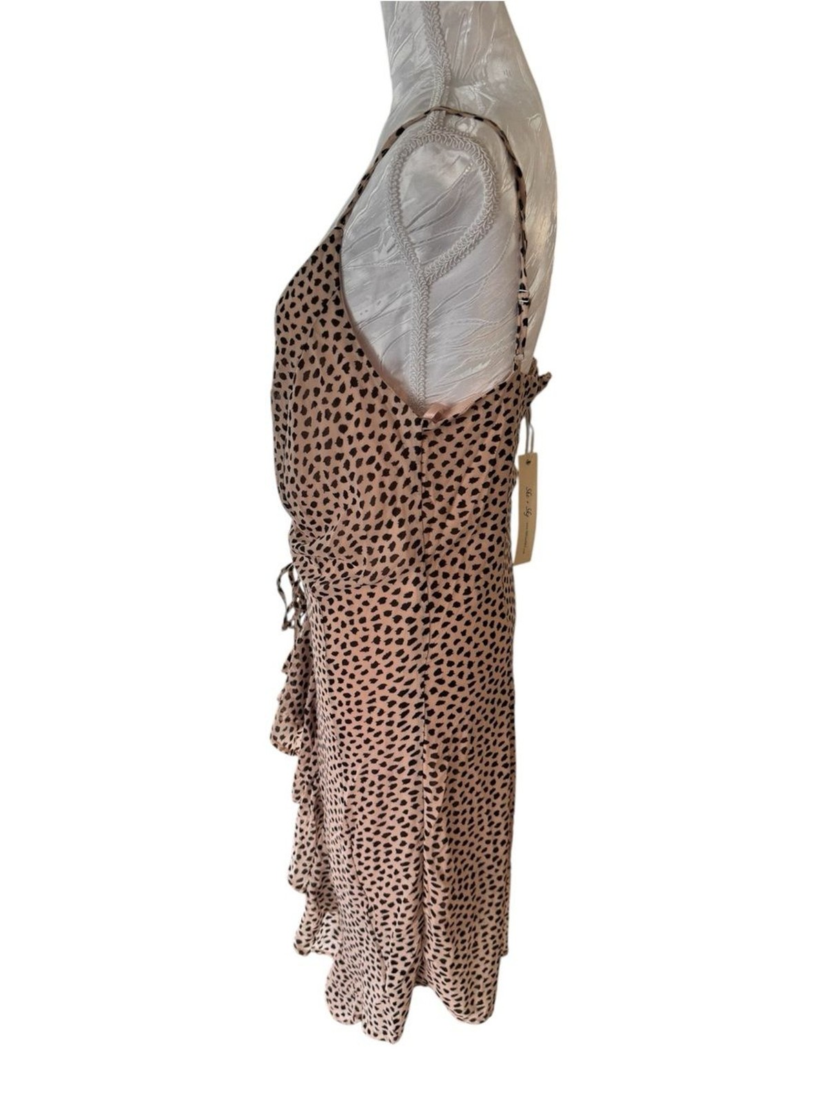 She + Sky Taupe Spotted High-Low Ruffle Dress
