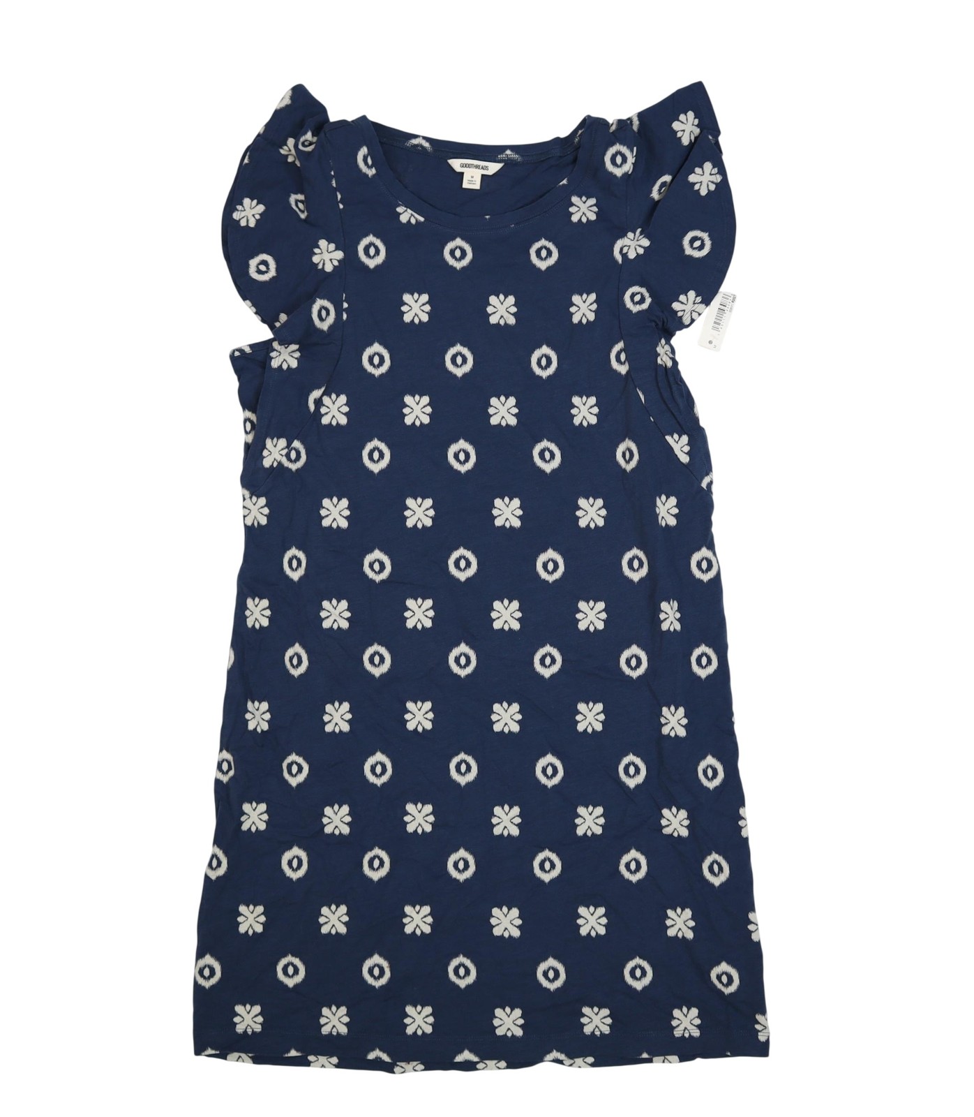 Goodthreads Dress Womens M Blue Floral Flutter Sleeve T Shirt Short Casual Knit
