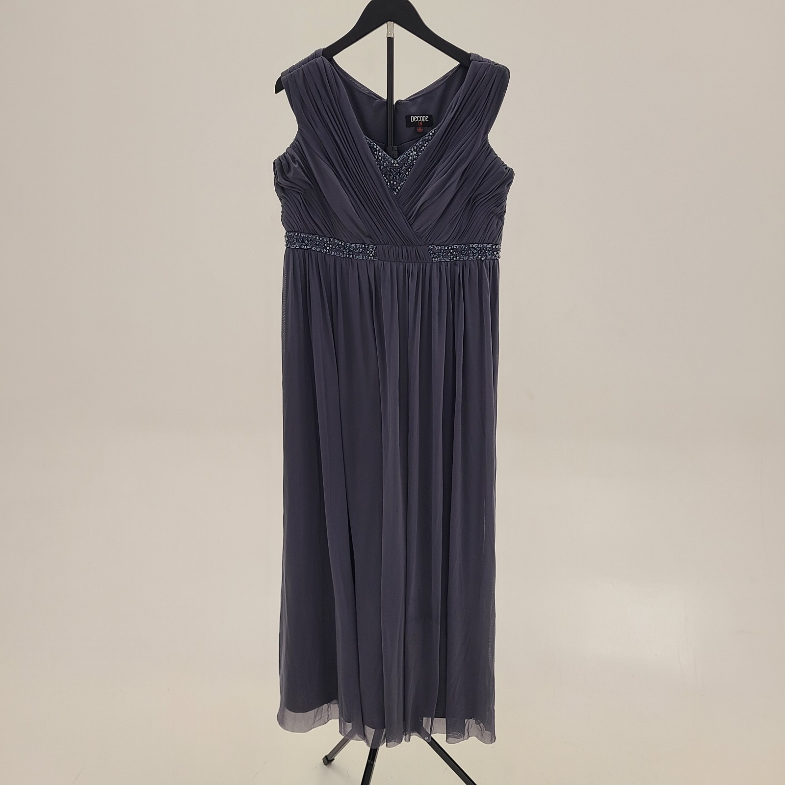 Decode 1.8 Cap Sleeve V Neck Gray Beaded Maxi Long Formal Gown Dress- Size 16
