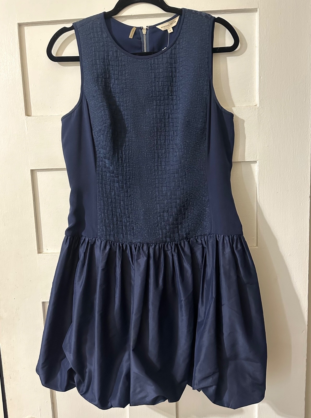 Rebecca Taylor Bubble Skirt Dress w Textured Bodice in Midnight Blue