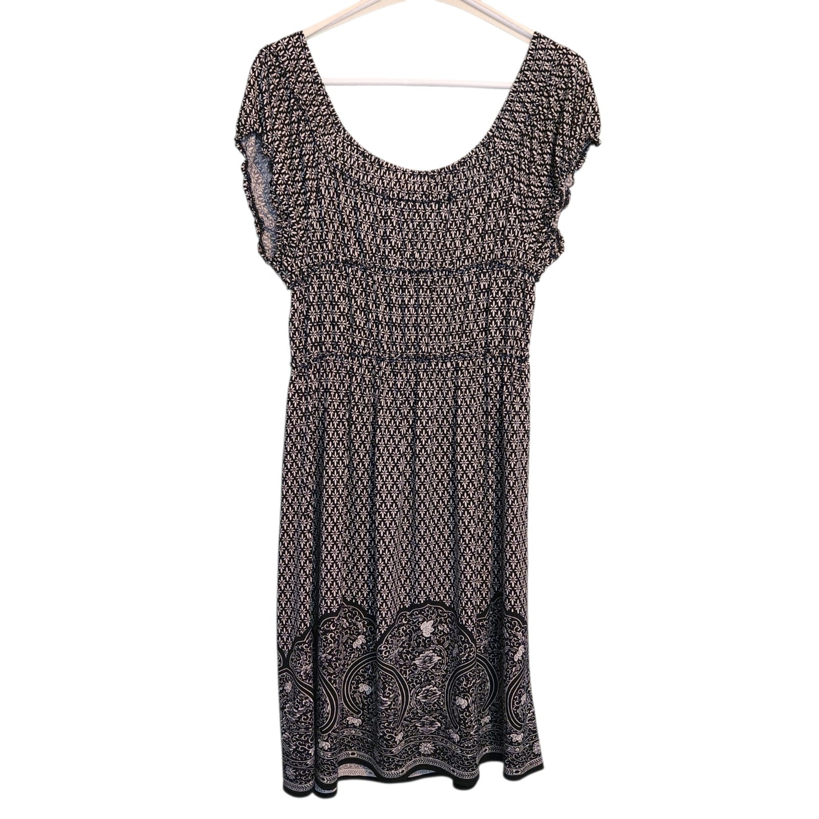 Max Edition Midi Dress Black White Floral Stretchy Women’s Size Medium