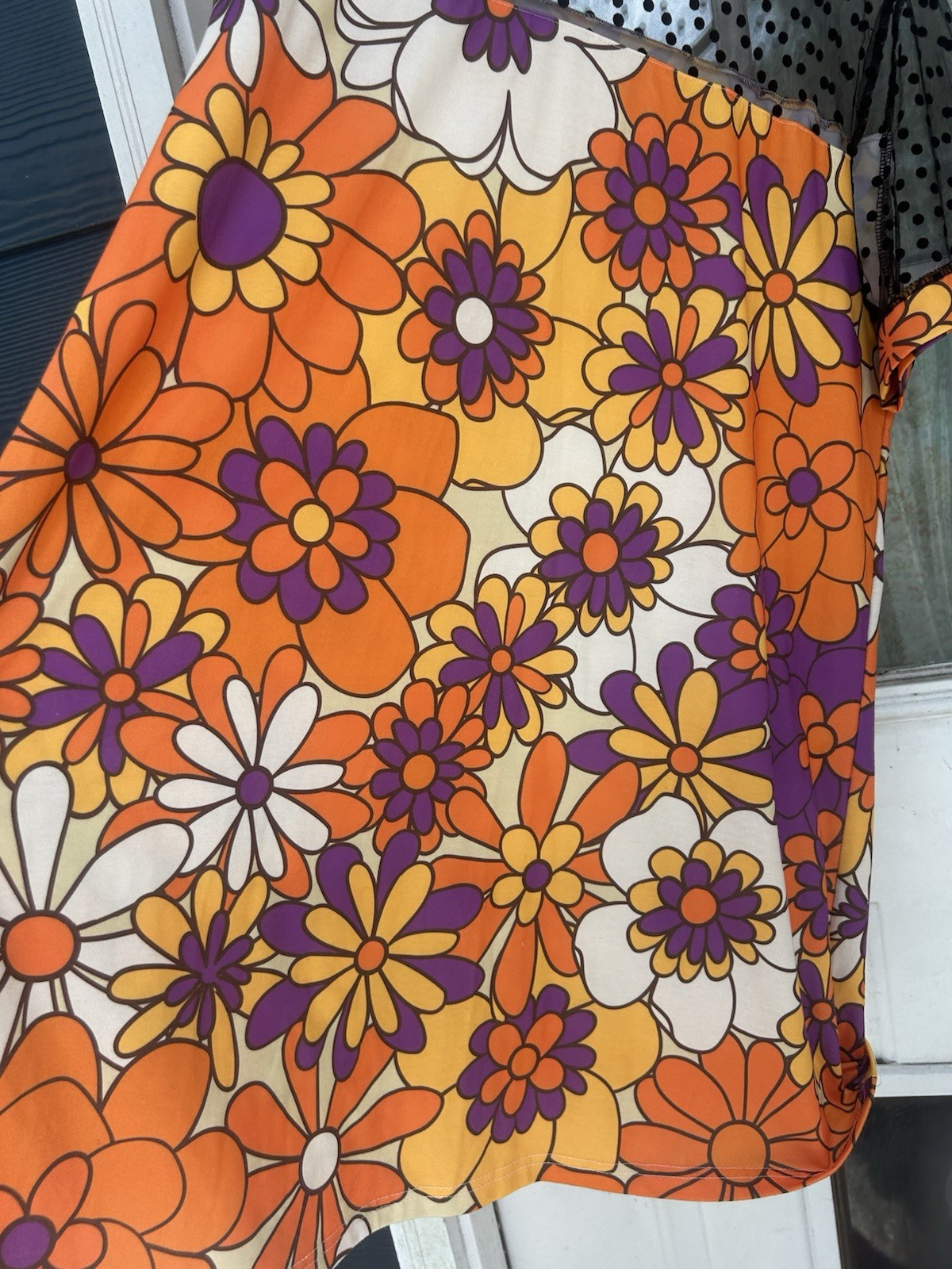 IZURIA Orange/Purple Floral Shift Dress Sheer Mesh Yoke Short Sleeve 2XL
