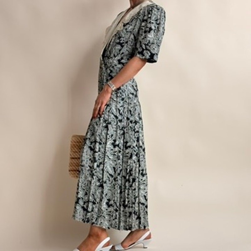 Vintage Jane Singer Navy Floral Maxi Dress – Size 8