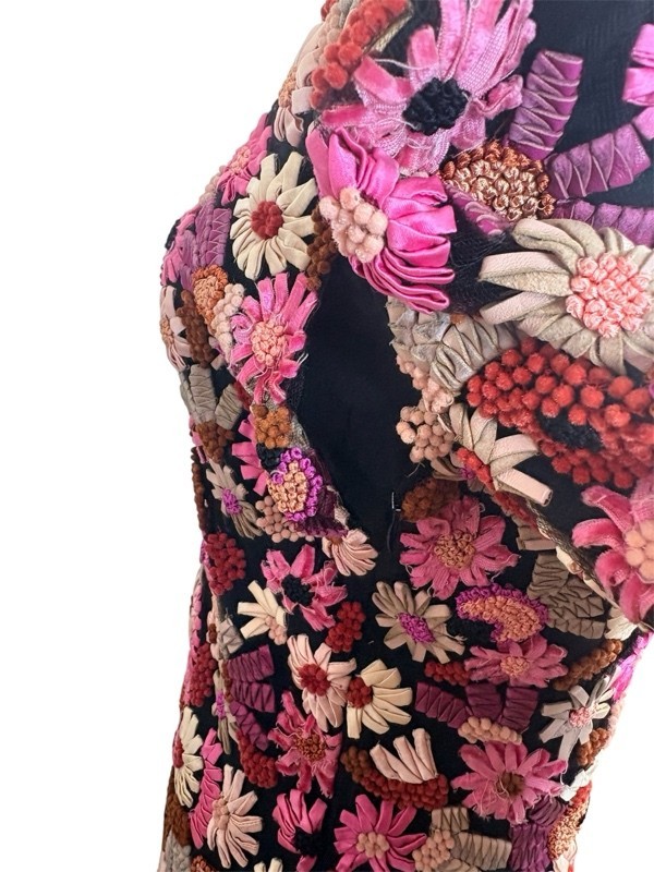 Tom Ford Silk Mesh Sheer Floral Appliqué Mini Dress IT 38 Leather Italy Couture