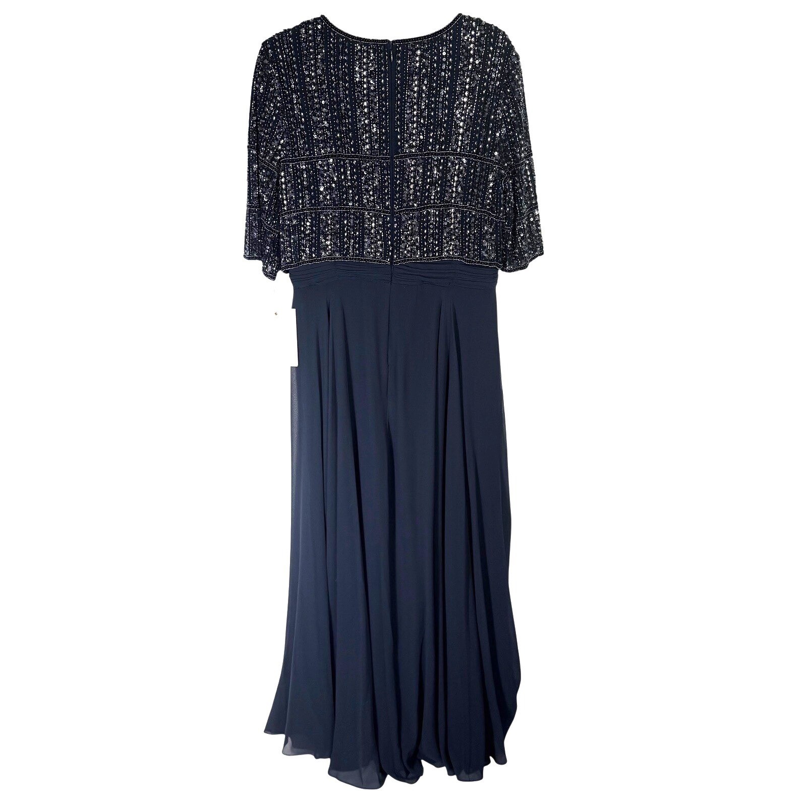 Mac Duggal 9180 Midnight Blue Beaded Sequin Chiffon Gown Dress Womens 12 NWT